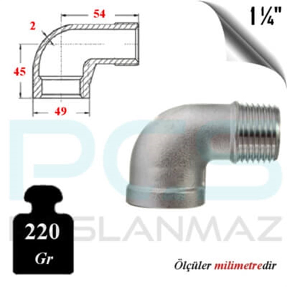 PASLANMAZ ÇELİK 304 KALİTE KUYRUKLU DİRSEK