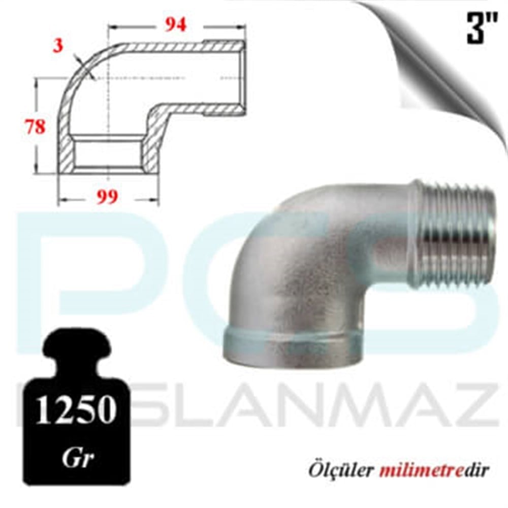 PASLANMAZ ÇELİK 304 KALİTE KUYRUKLU DİRSEK