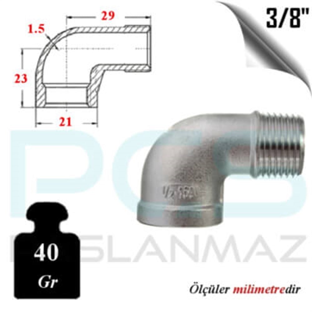 PASLANMAZ ÇELİK 304 KALİTE KUYRUKLU DİRSEK