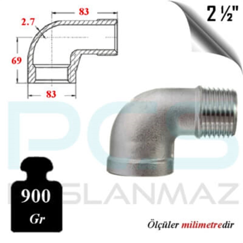 PASLANMAZ ÇELİK 304 KALİTE KUYRUKLU DİRSEK