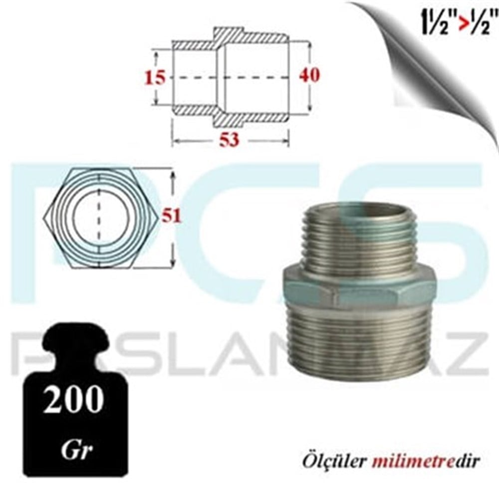 PASLANMAZ ÇELİK 304 KALİTE ORANTILI NİPEL REDÜKSİYON