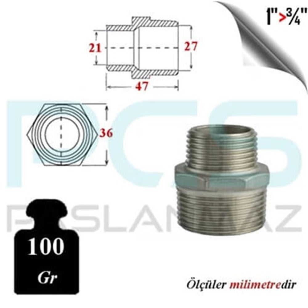 PASLANMAZ ÇELİK 304 KALİTE ORANTILI NİPEL REDÜKSİYON