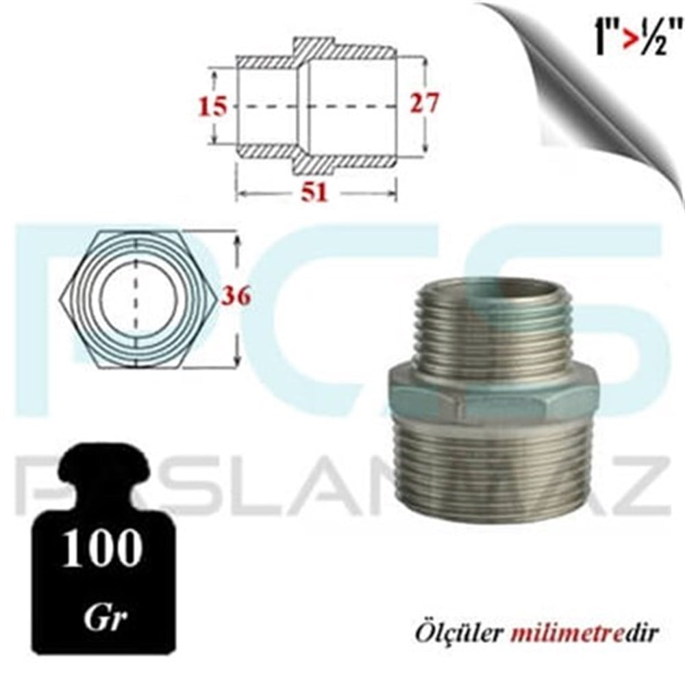 PASLANMAZ ÇELİK 304 KALİTE ORANTILI NİPEL REDÜKSİYON
