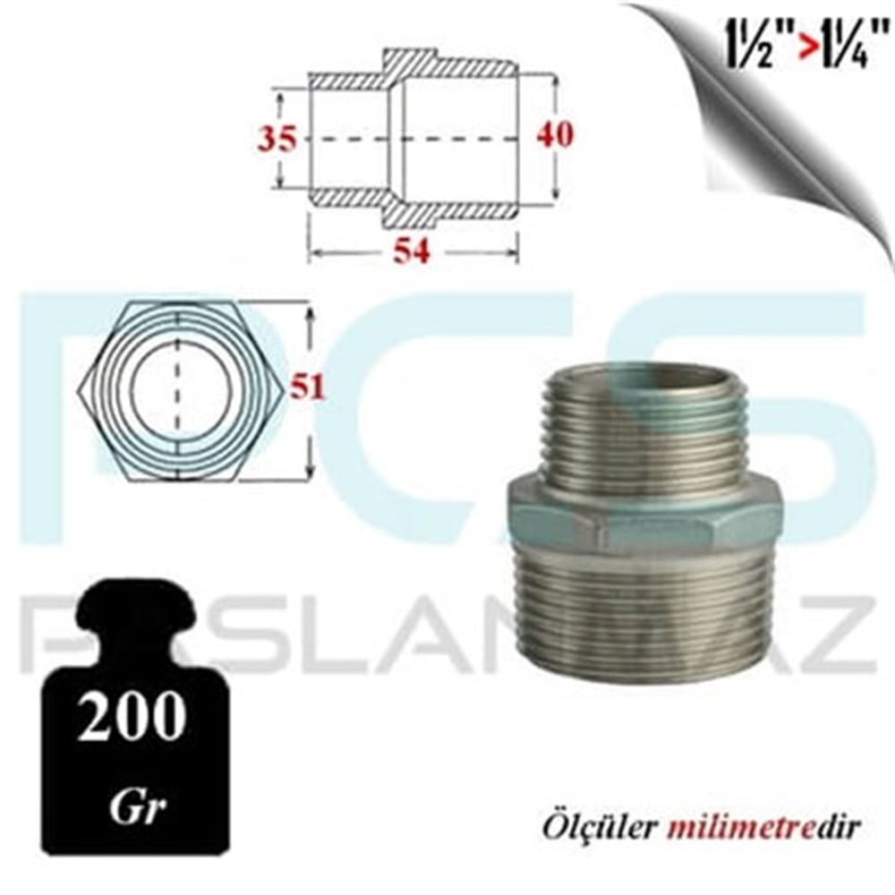 PASLANMAZ ÇELİK 304 KALİTE ORANTILI NİPEL REDÜKSİYON