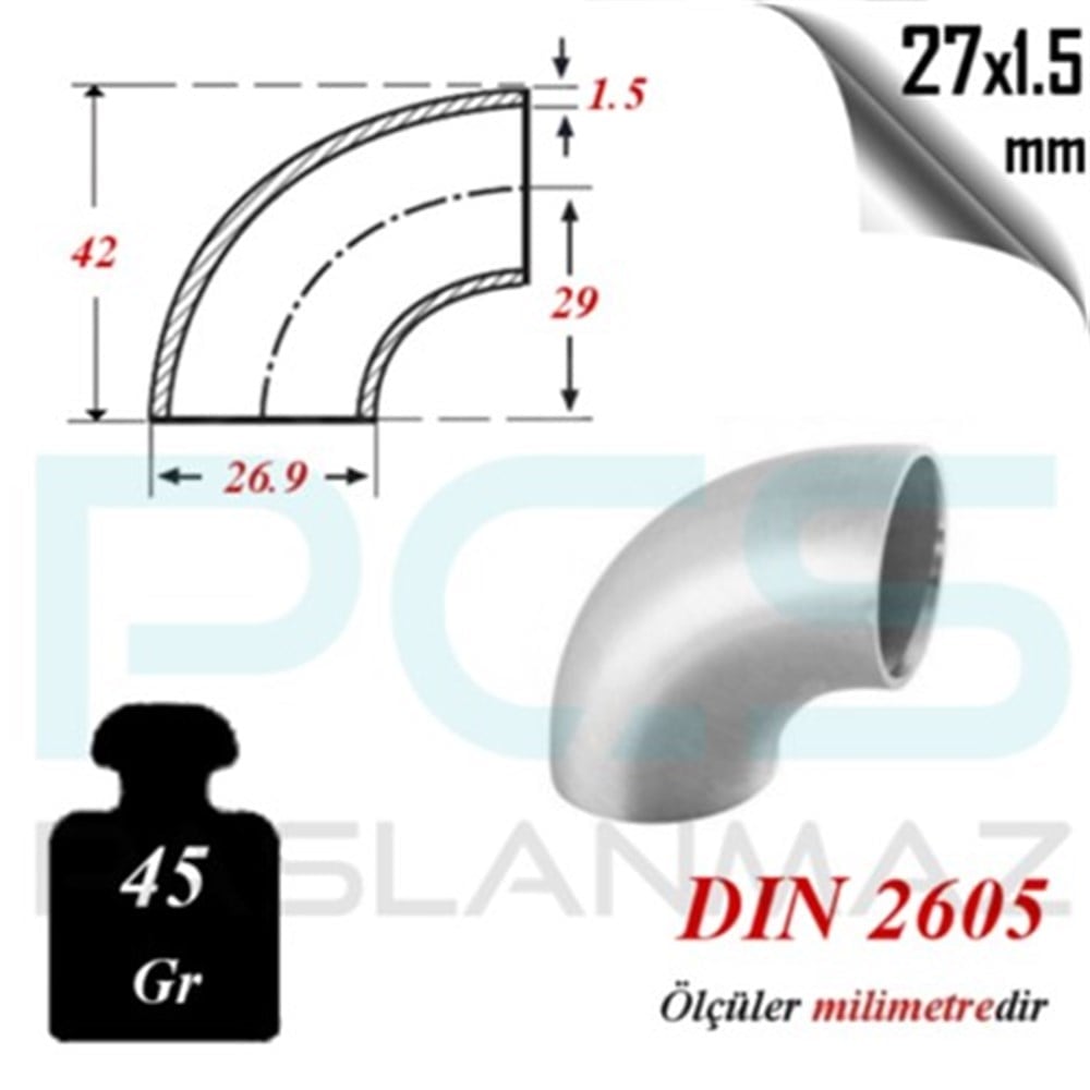 PASLANMAZ ÇELİK 304 KALİTE PATENT DİRSEK