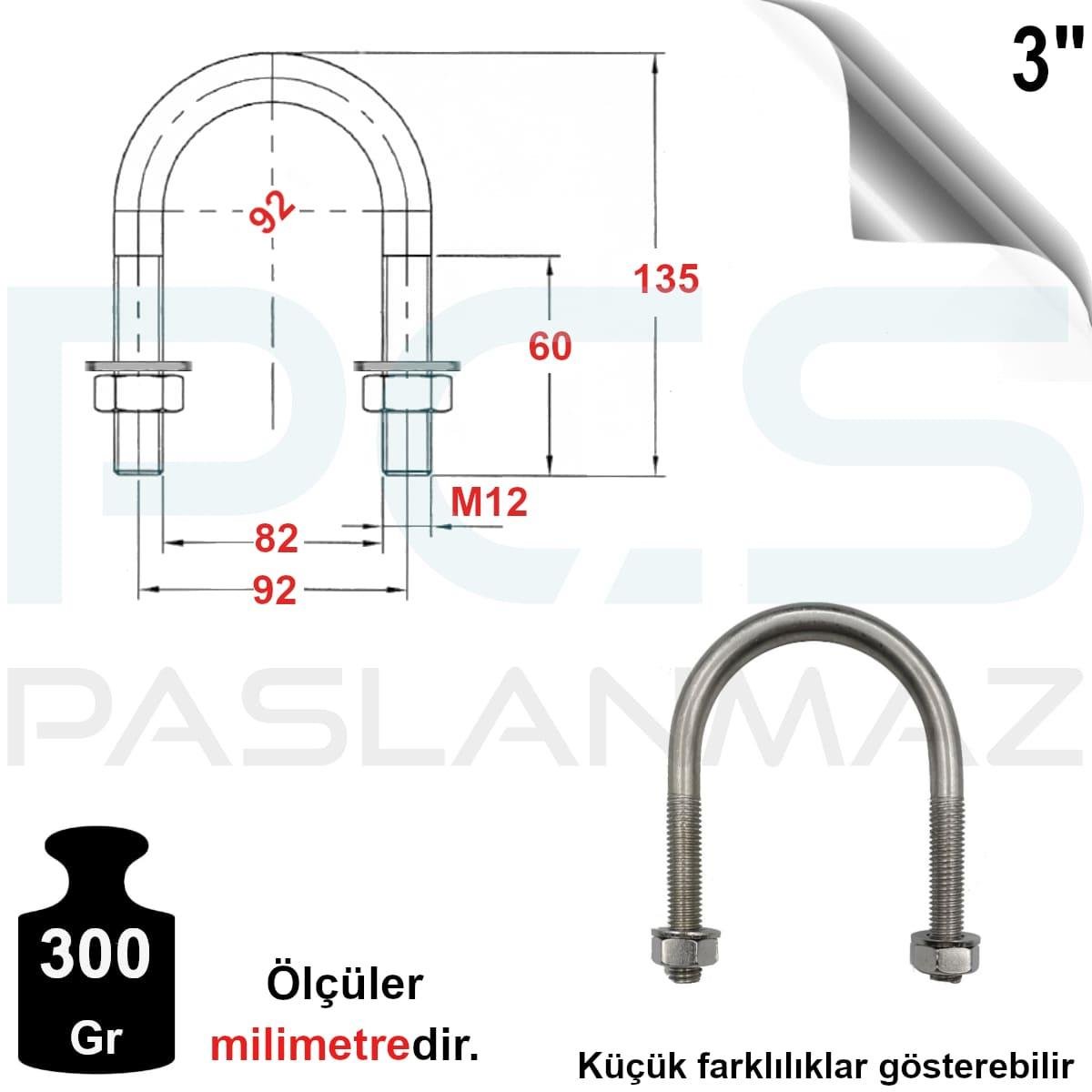 PASLANMAZ ÇELİK 304 KALİTE U BOLT