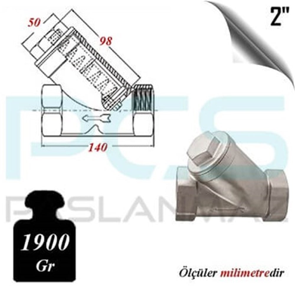 PASLANMAZ ÇELİK 304 KALİTE Y TİPİ ÇEKVALF