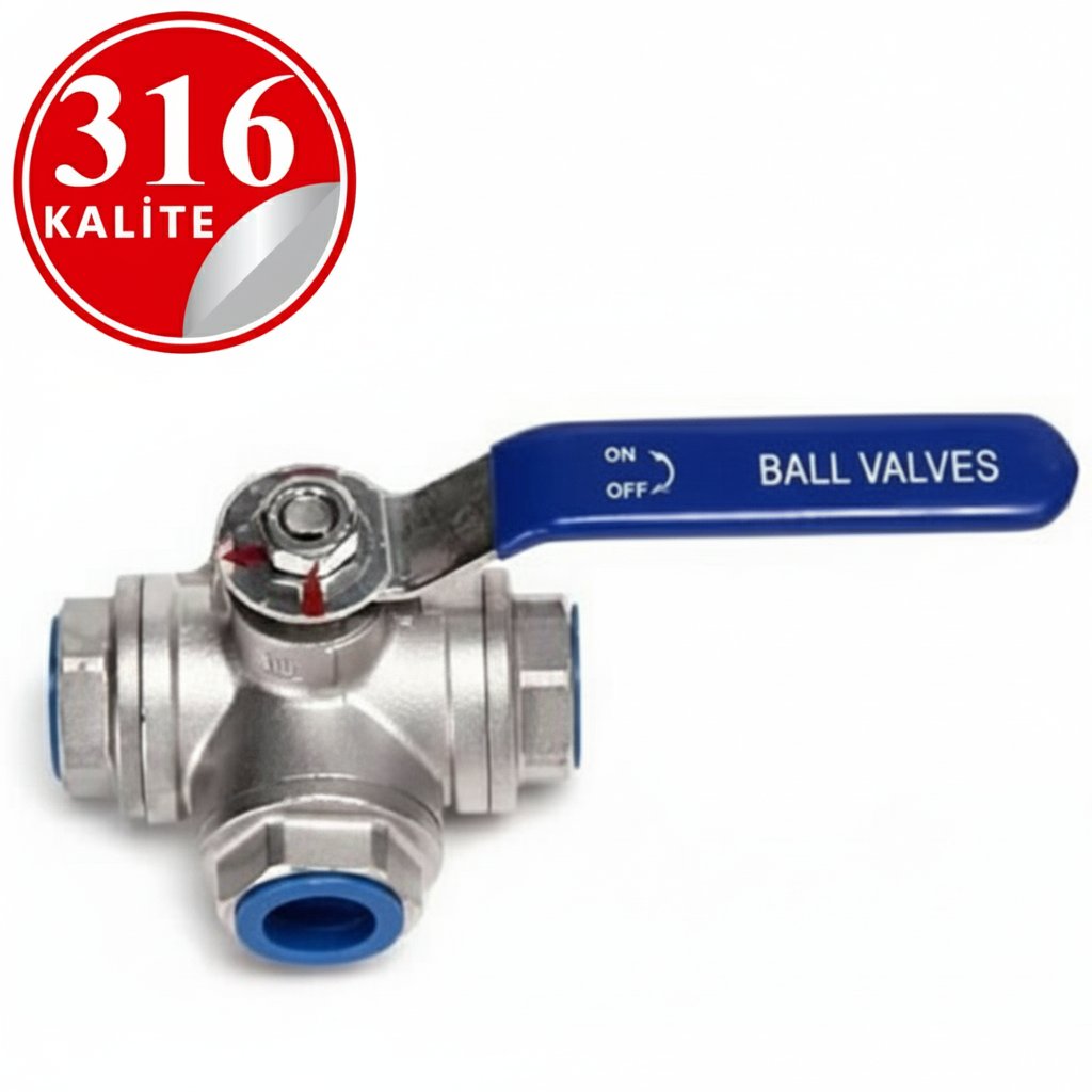 PASLANMAZ ÇELİK 316 KALİTE 3 YOLLU KÜRESEL VANA