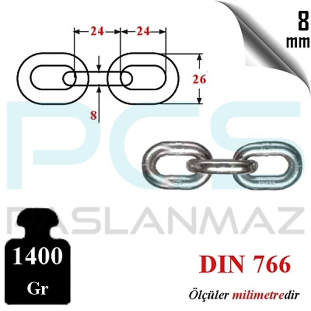 paslanmaz çelik 316 kalite 8 mm A4 baklalı çapa zincir teknik bilgi ölçüleri