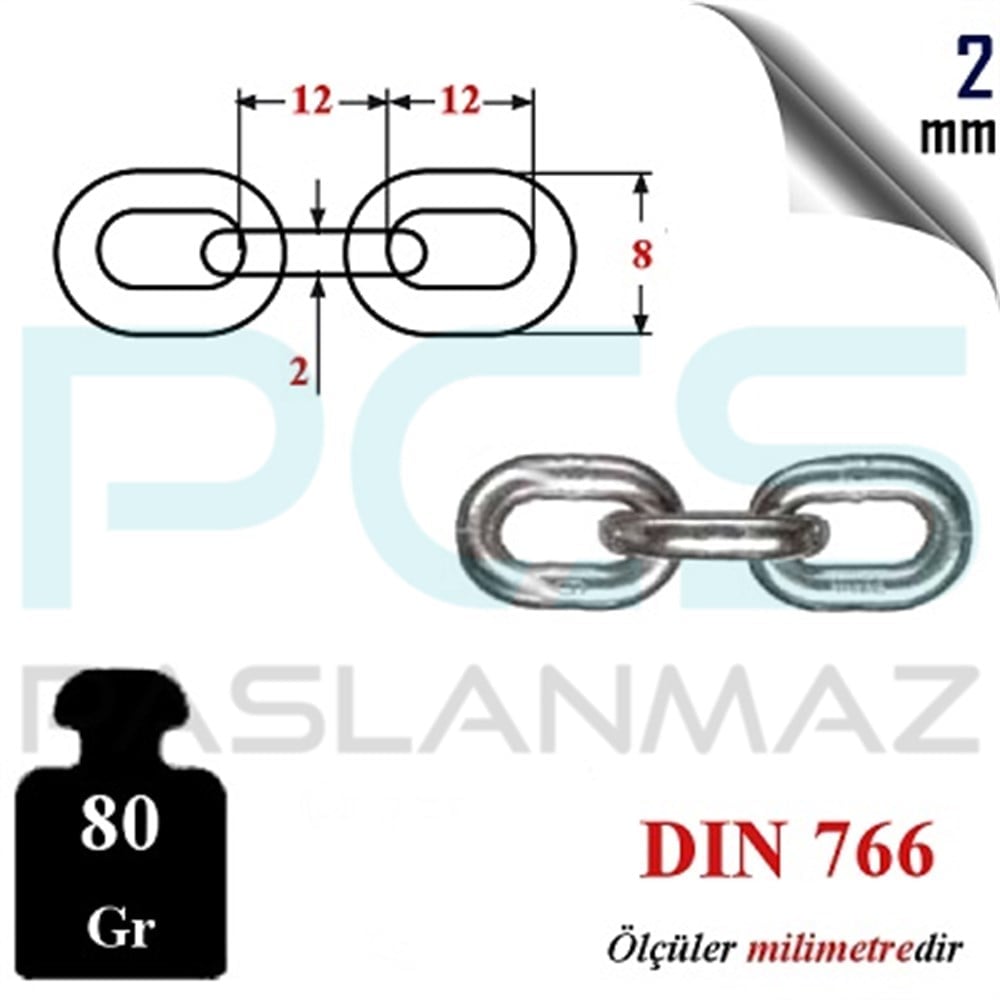 paslanmaz çelik 316 kalite 2 mm A4 baklalı çapa zincir teknik bilgi ölçüleri