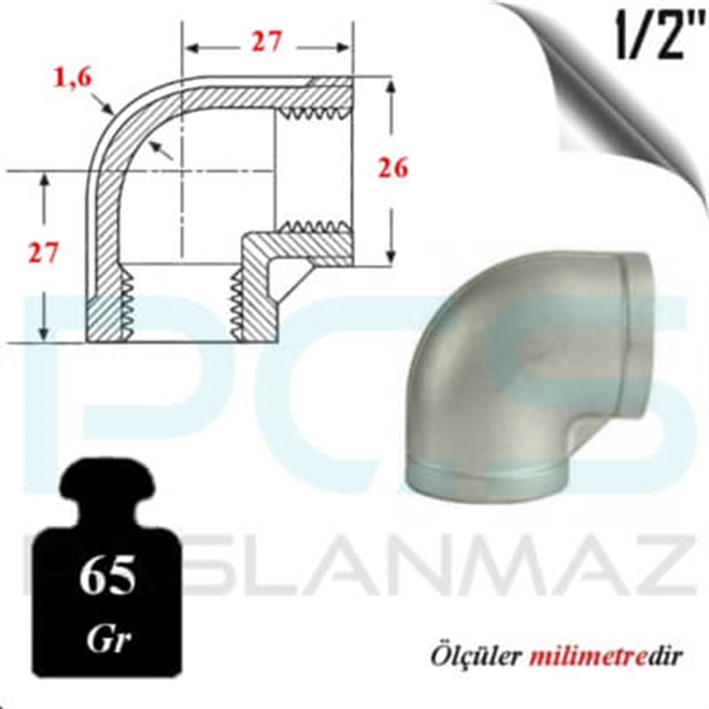 PASLANMAZ ÇELİK 316 KALİTE DİŞLİ DİRSEK