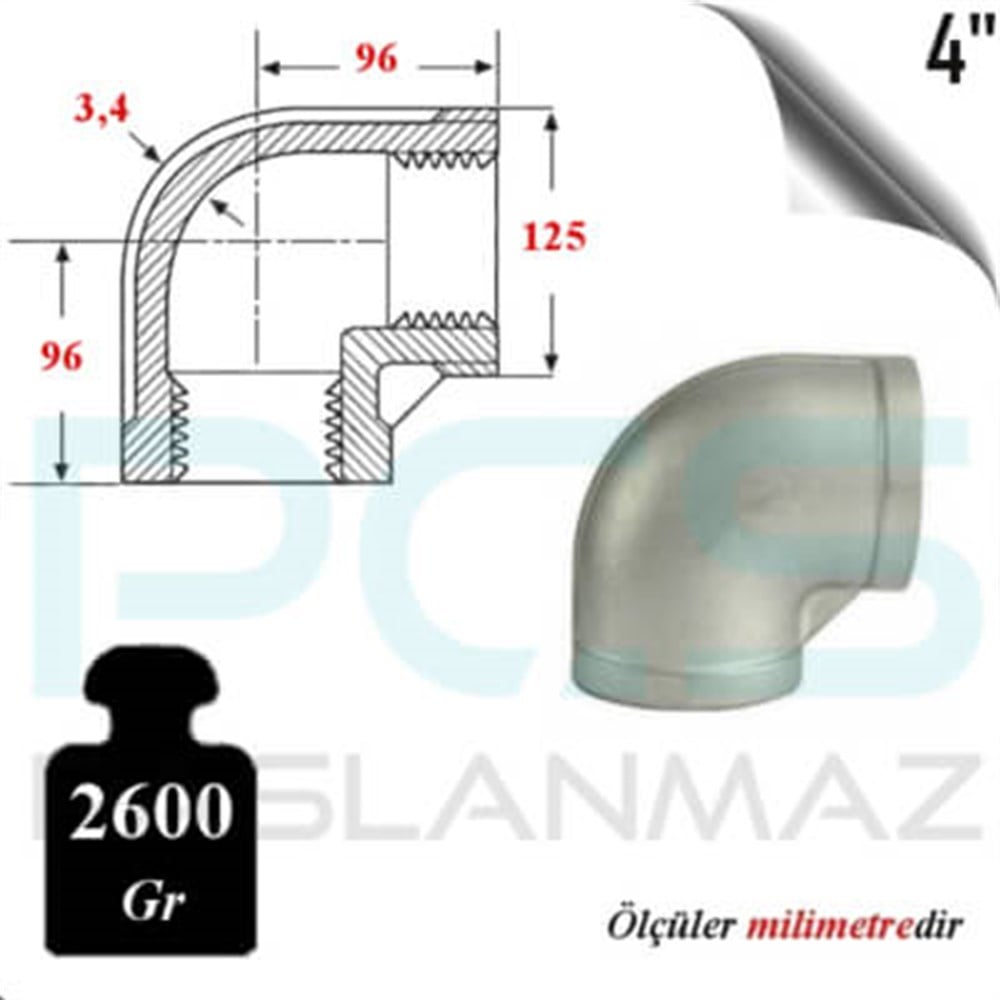 PASLANMAZ ÇELİK 316 KALİTE DİŞLİ DİRSEK