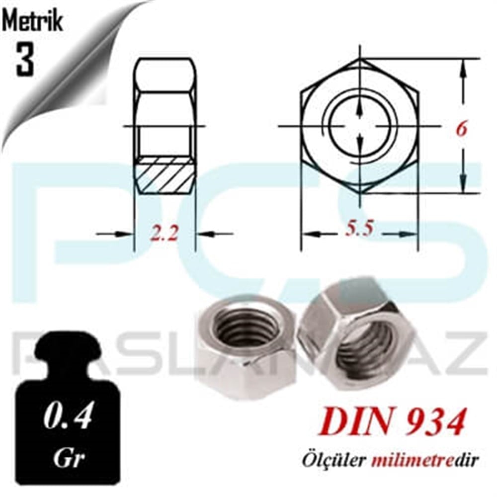 PASLANMAZ ÇELİK 316 KALİTE İNOX A4 SOMUN