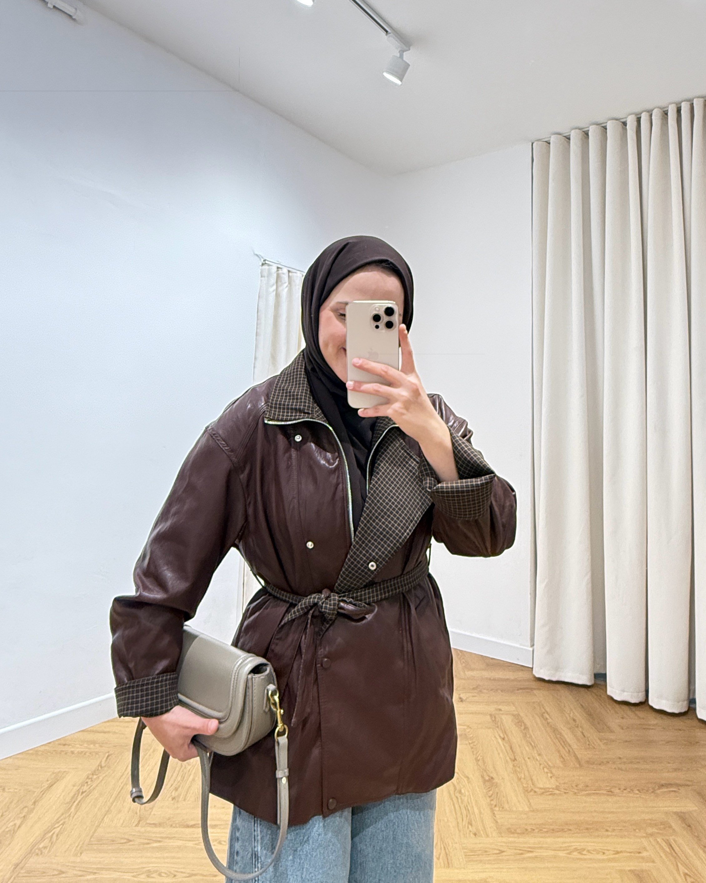 Ekose İç Astarlı Deri Bordo Ceket