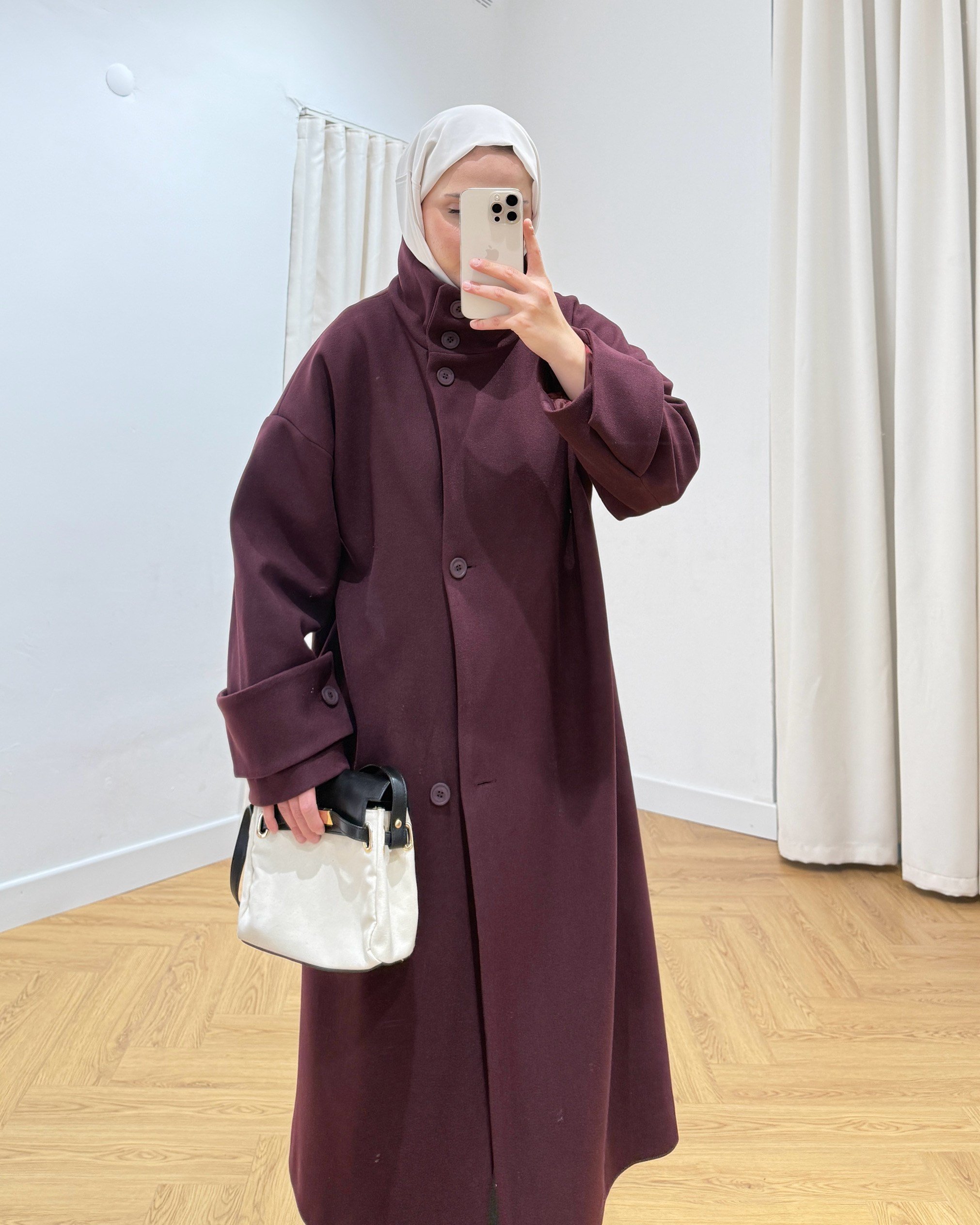 Yüksek Yaka  Bordo Uzun Kaban