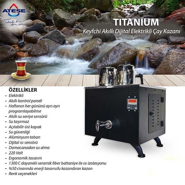 Ateşe TKSE03 Titanium Keyfchi Çay Kazanı, Akıllı, Dijital, Elektrikli, 3 Demlik, Statik