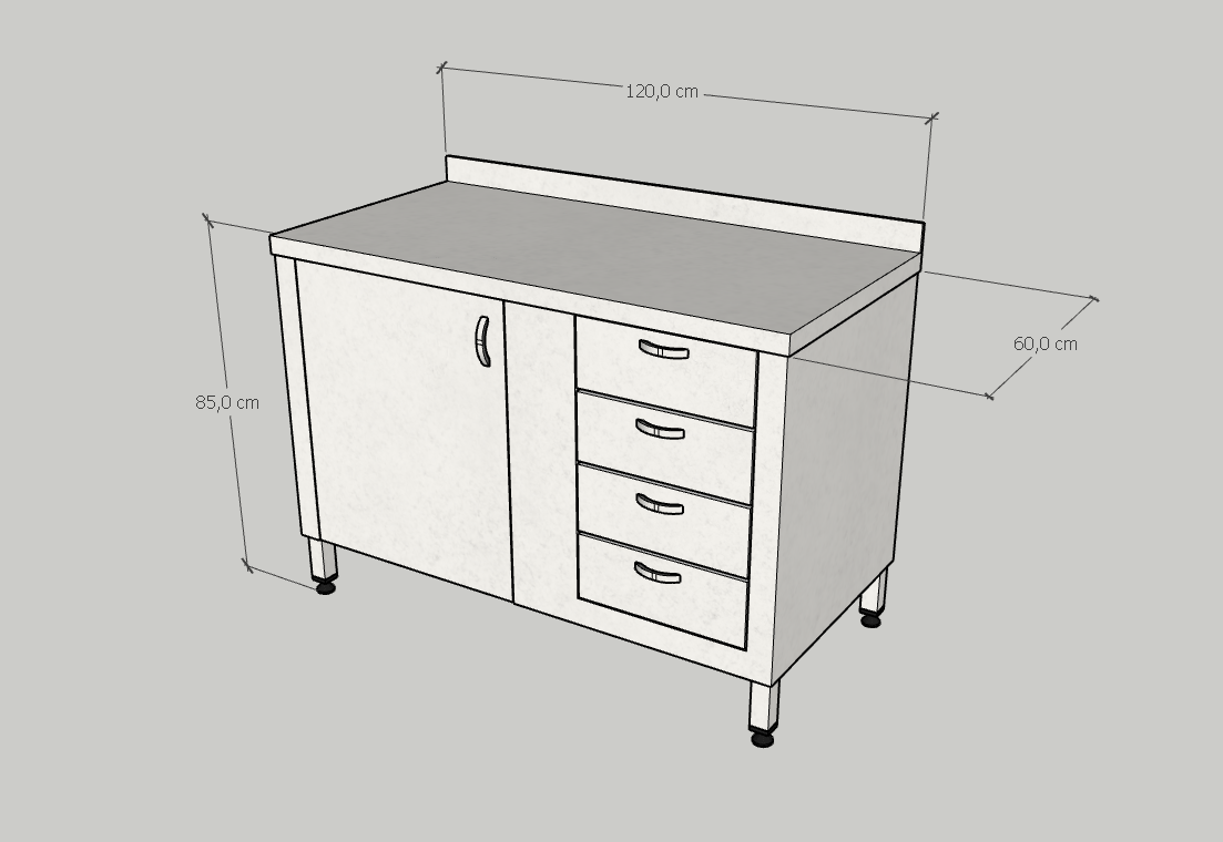 Çalışma Tezgahı Dolaplı Dört Çekmeceli, Inox 430, 120x60x85 Cm