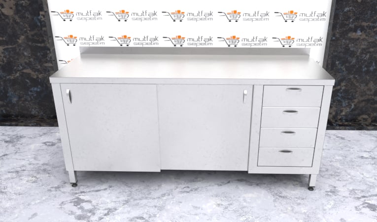 Çalışma Tezgahı Dolaplı Sürgü Kapaklı Dört Çekmeceli, Inox 430, 180x60x85 Cm