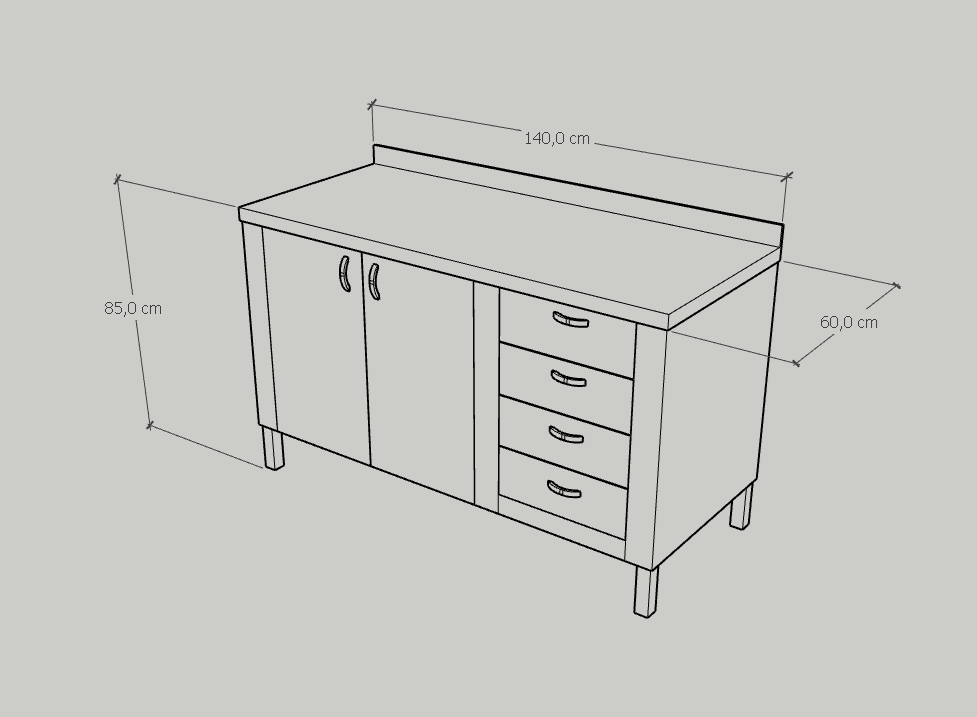 Çalışma Tezgahı Dolaplı Dört Çekmeceli, Inox 430, 140x60x85