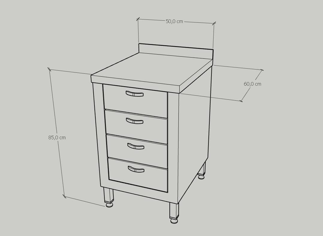 Çalışma Tezgahı Dört Çekmeceli, Inox 430, 50x60x85 Cm