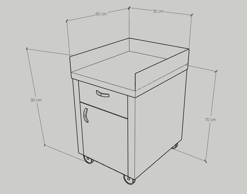 Çay Servis Arabası Paslanmaz, Inox 430, 50x60x70 cm, Çekmeceli  Alt Dolaplı