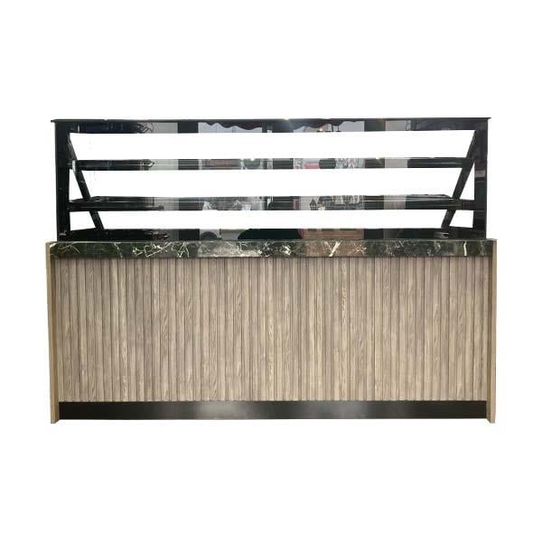 Ydg Vitrin Tip Börek Teşhir Tezgahı, Isıtmalı, Ahşap Dekor, 200x90x140 cm