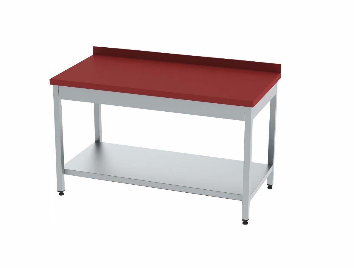 Ydg Polyemit Tezgah, Paslanmaz Ayak, 100x60, Taban Raflı, Kırmızı