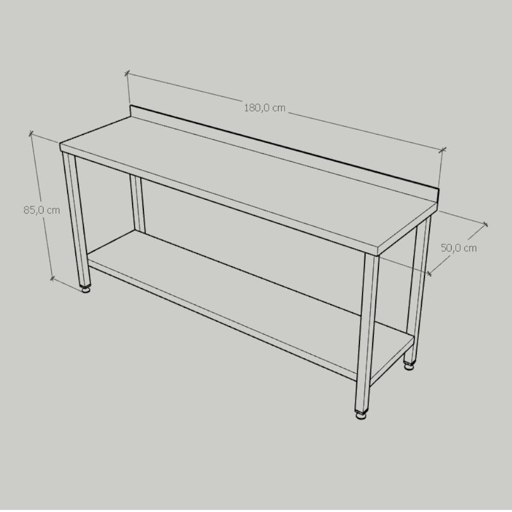 Çalışma Tezgahı Taban Raflı, Inox 430, 180x50x85 Cm