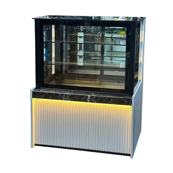 YDG Vitrin Tipi Pasta Dolabı, Beyaz Ahşap Dekor, Sürgü Cam Kapı, 100x80x130