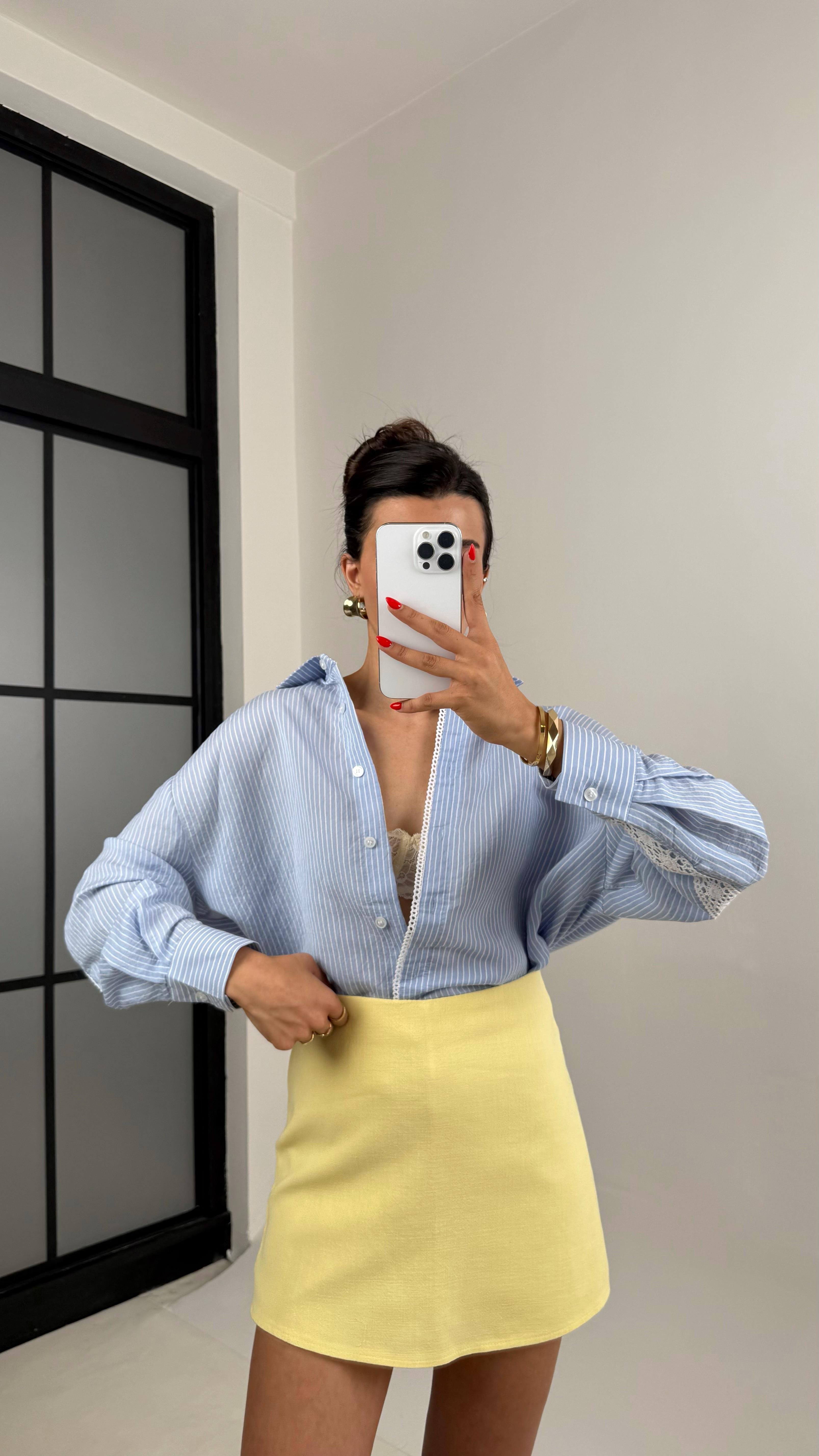 Sarı Şortlu Keten Etek Gaus00521GausETEKGU1002222