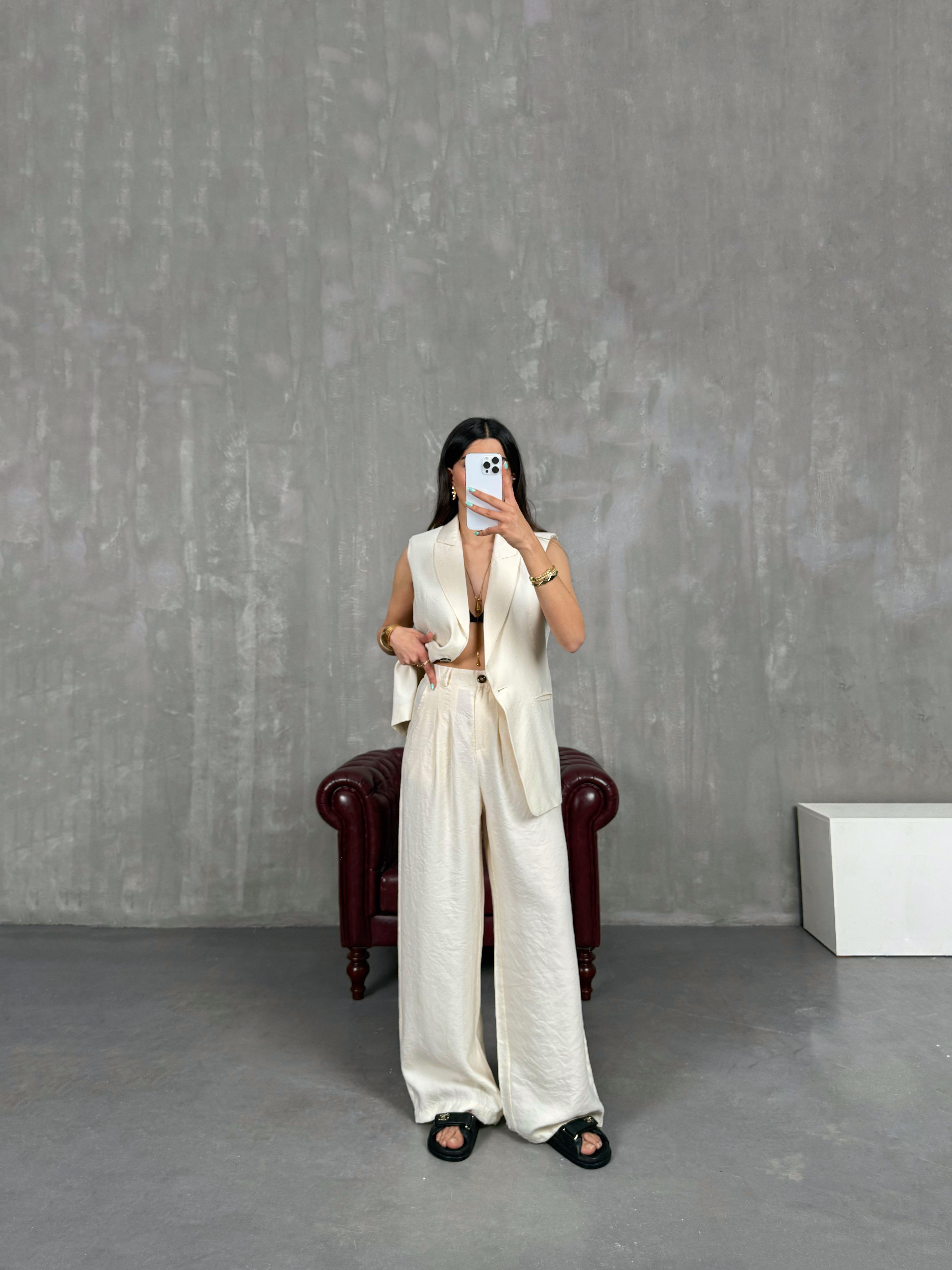 Taş Astarlı Vatkalı Yelekli Beli Lastikli Pantolon İkili Tensel Takım Gaus00233GausTAKIMGU1001538