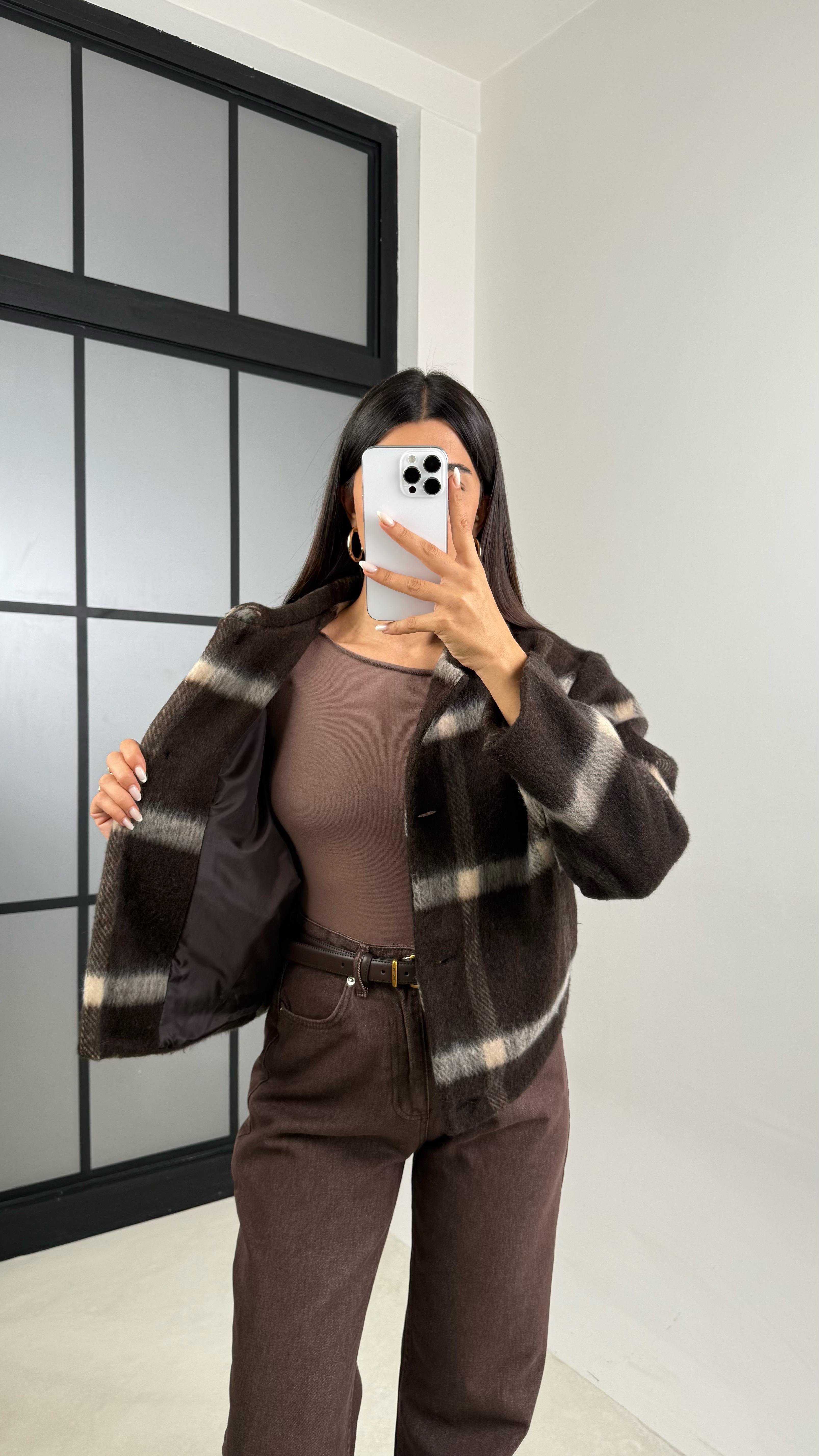 Acı Kahve Ekoseli Astarlı Yumuşak Dokulu Mont GAUS-00580GAUS الجواكيت GAUS-00580