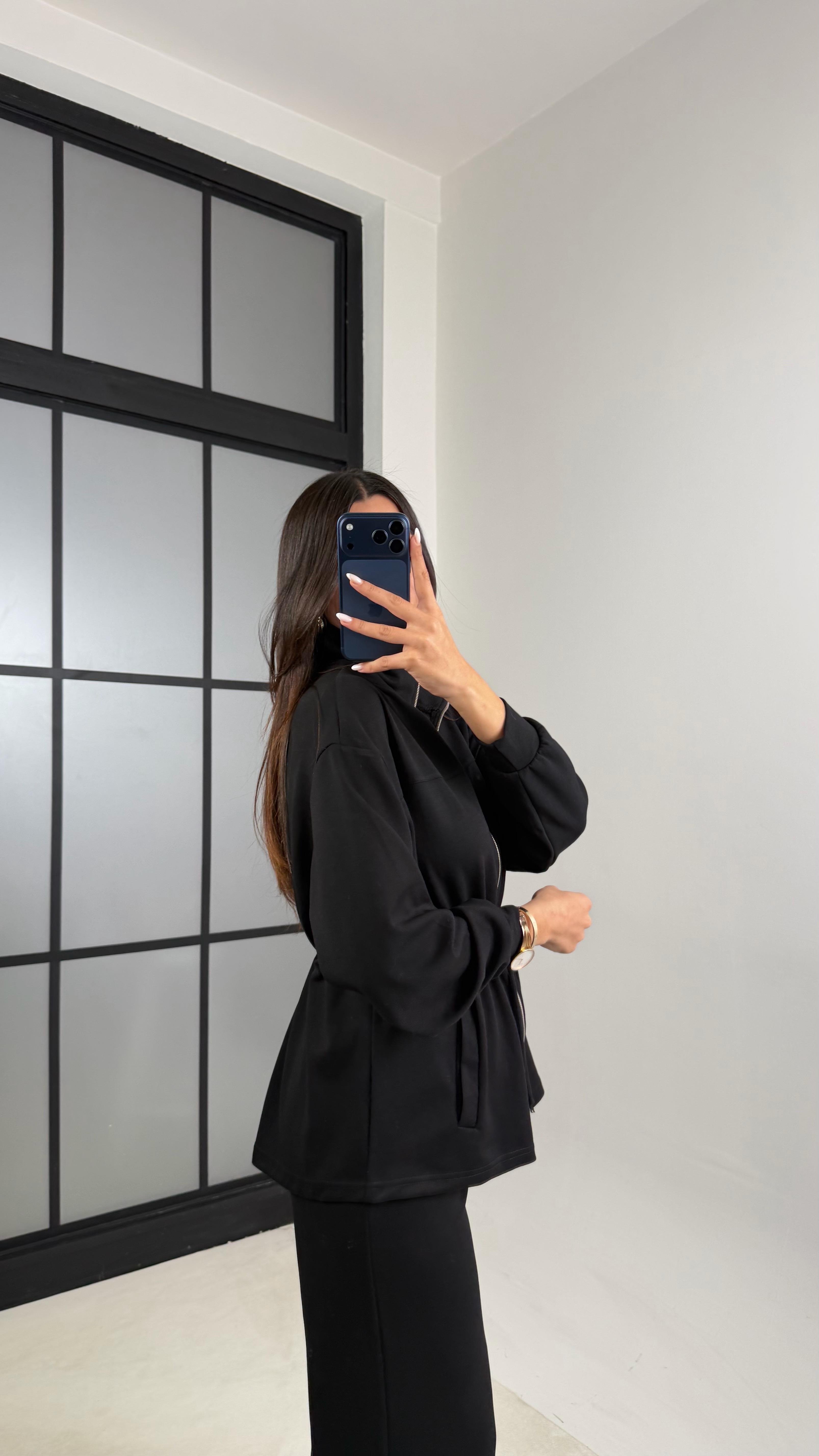 Siyah Beli Kuşaklı Hırka Pantolon İkili Modal Takım GAUS-00571GAUSTAKIMGAUS-00571