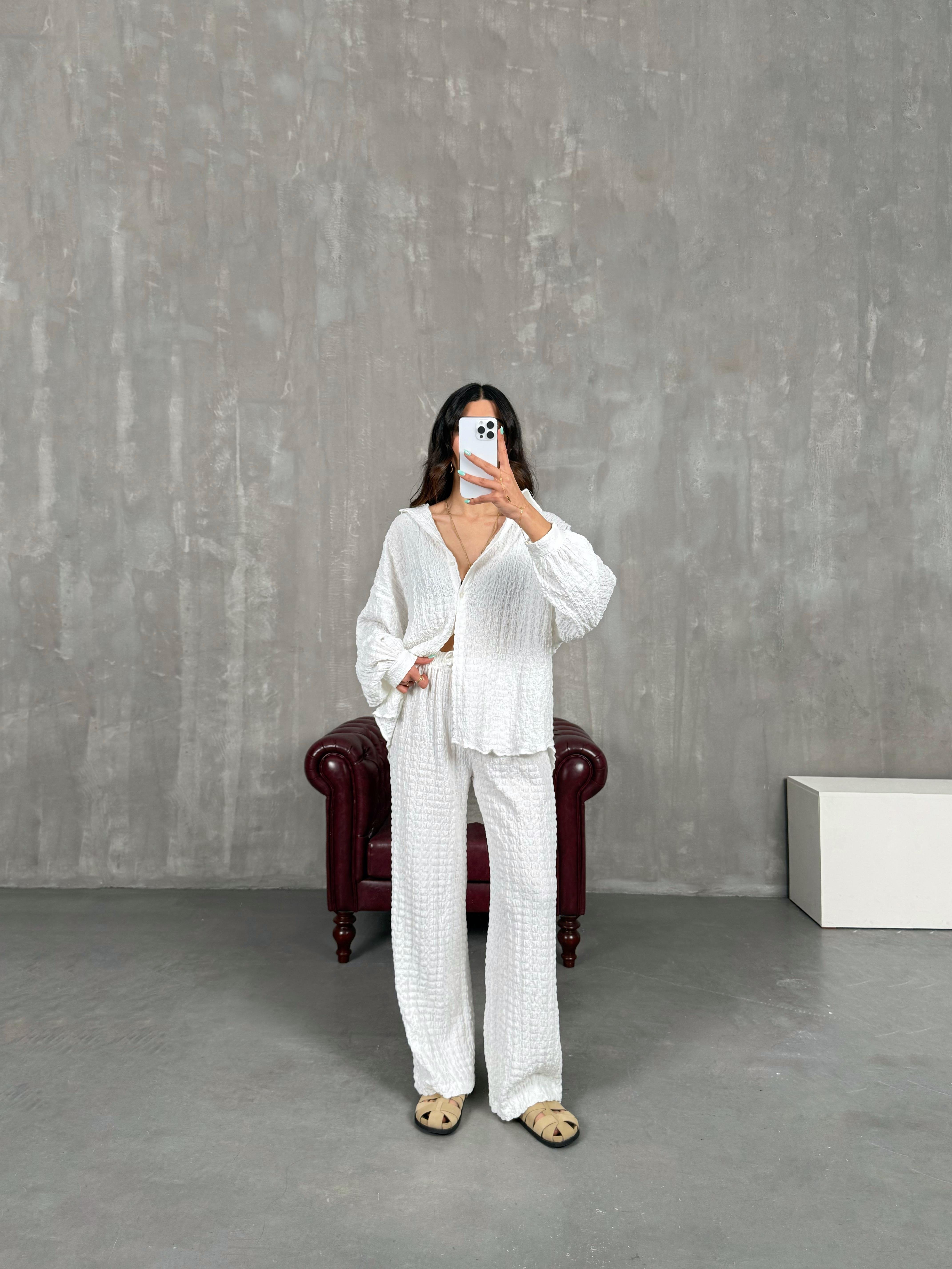 Ekru Gömlek Pantolon Bürümcük Takım Gaus00232GausTAKIMGU1001534