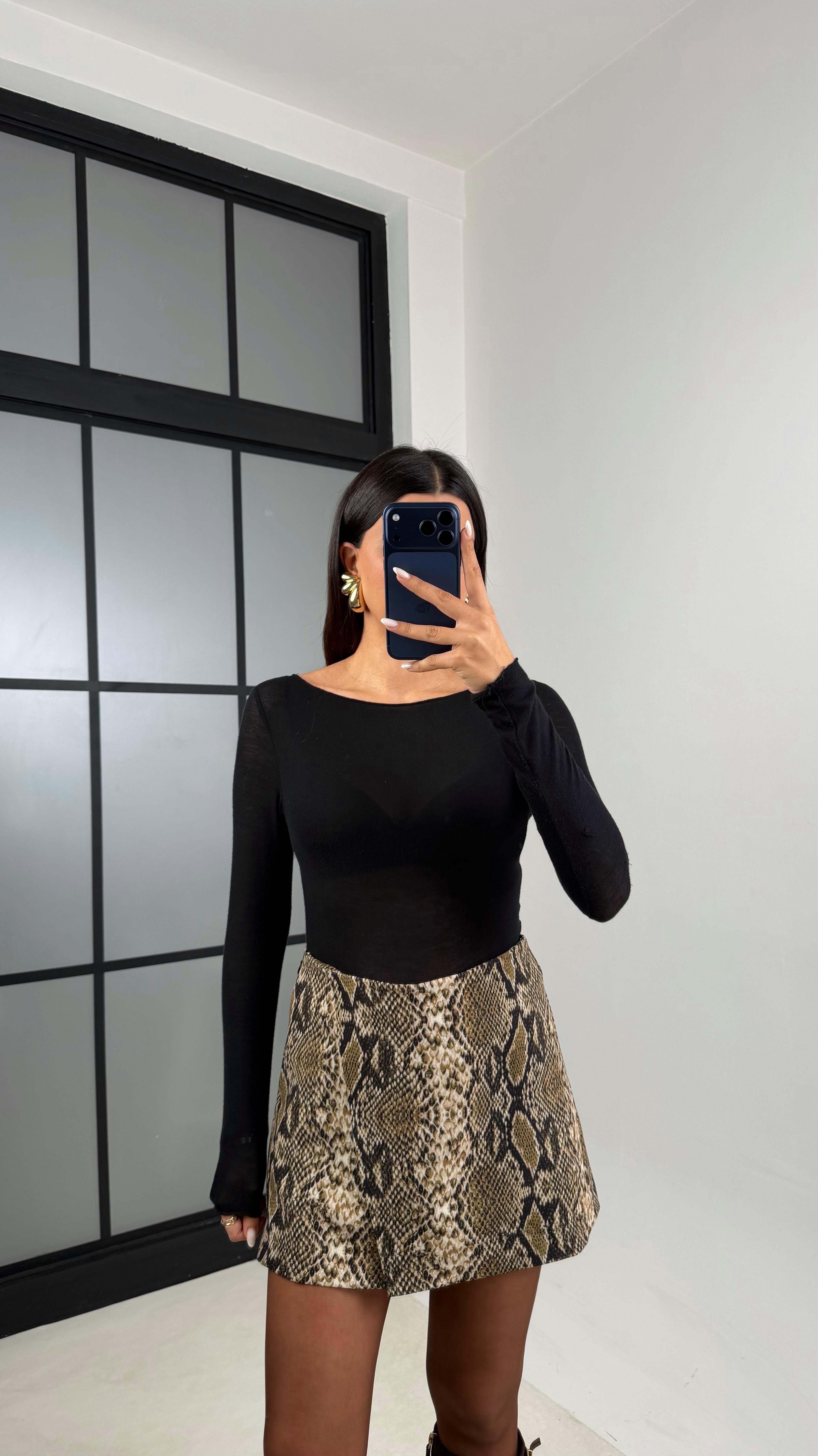 Yeşil Yılan Derisi Desenli Şort Etek GAUS-00604GAUSETEKGAUS-00604