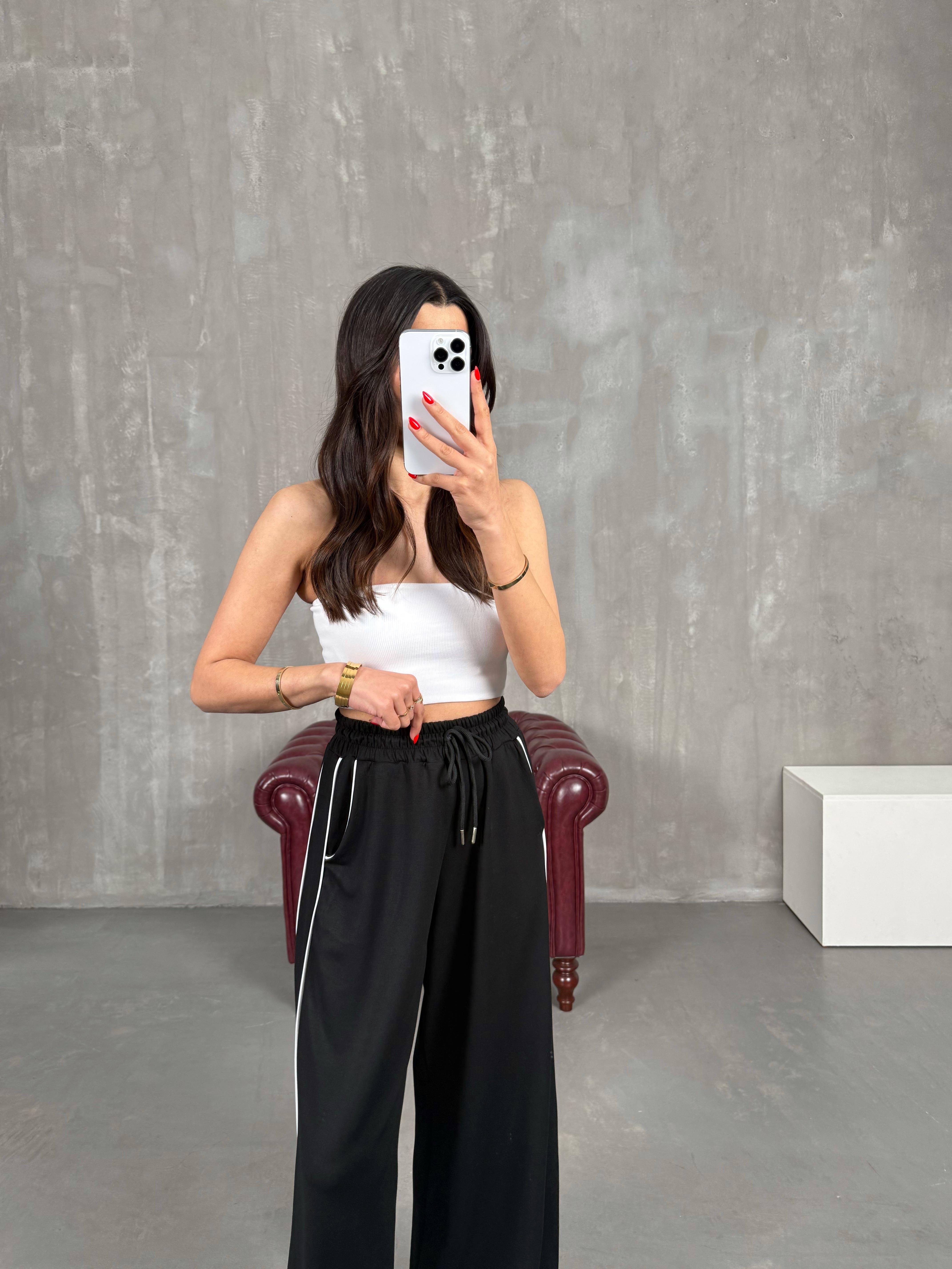 Siyah Şeritli Modal Kumaş Eşofman Altı Gaus00180GausEŞOFMANGU1001423