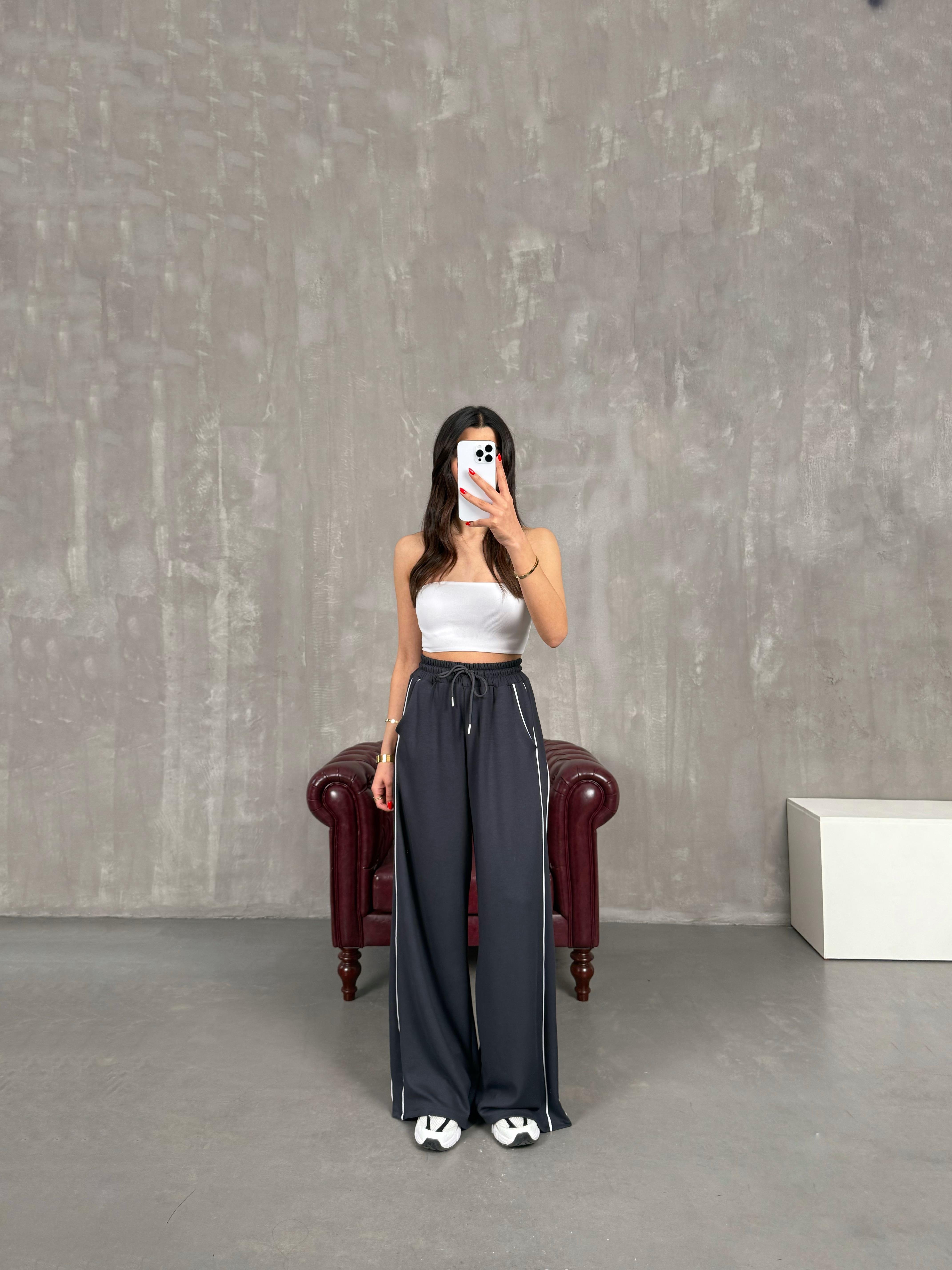 Antrasit Şeritli Modal Kumaş Eşofman Altı Gaus00180GausEŞOFMANGU1001421