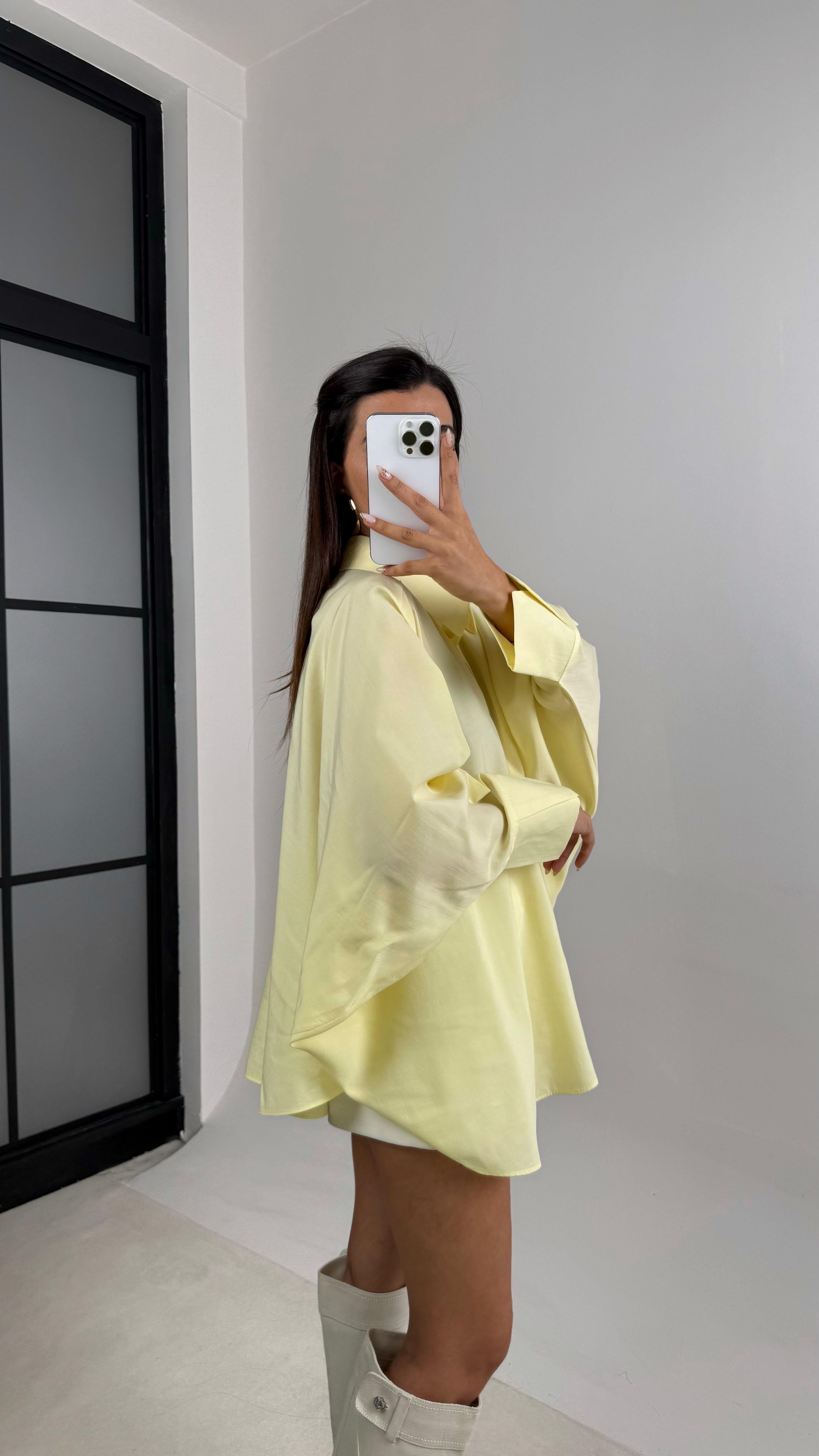 Sarı Yarasa Kol Oversize Tencel Gömlek GAUS-00117GAUS القمصان GAUS-00117