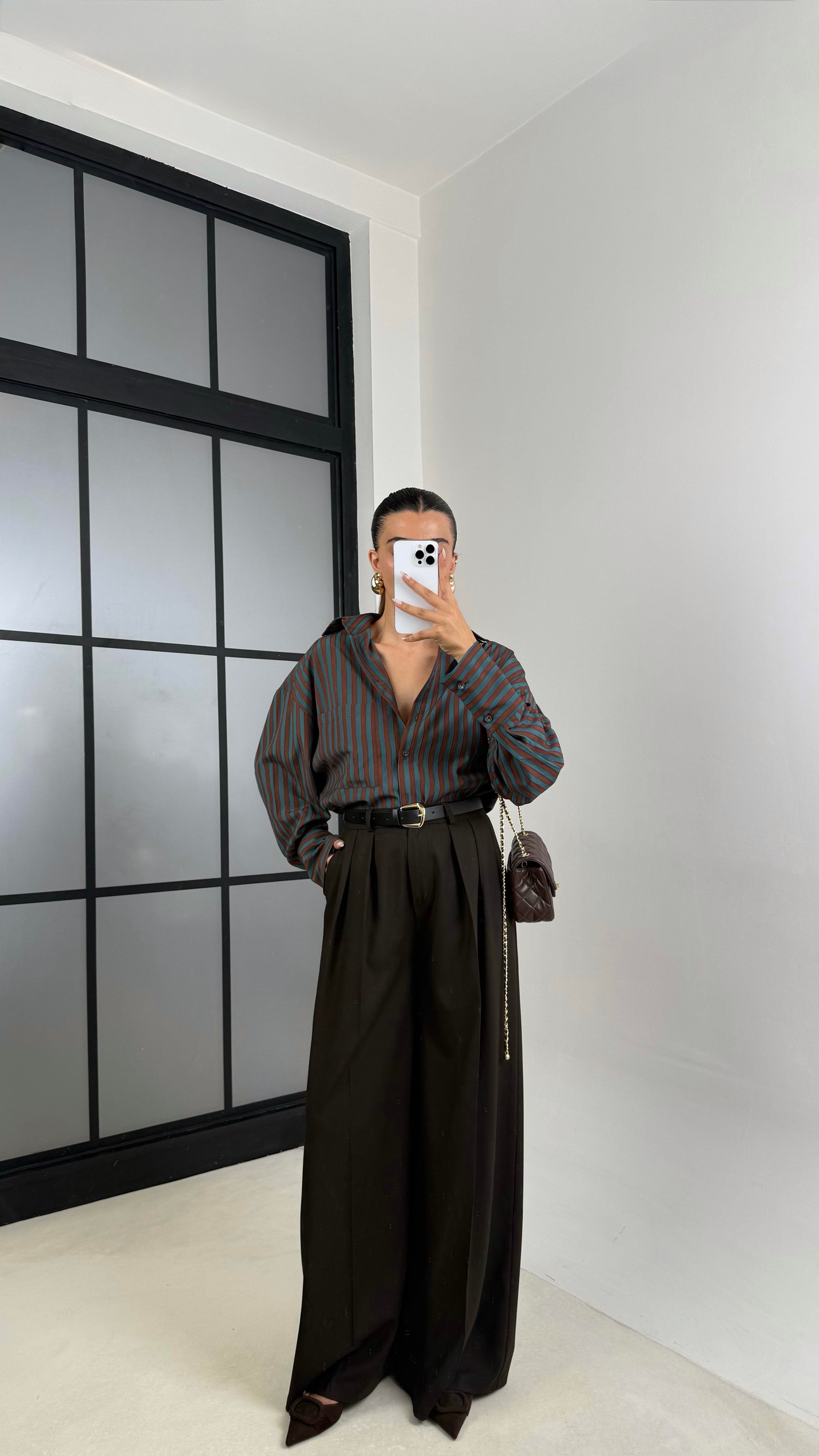 Acı Kahve Kemerli Cepli Palazzo Pantolon GAUS-00142GAUSPANTOLONGAUS-00142