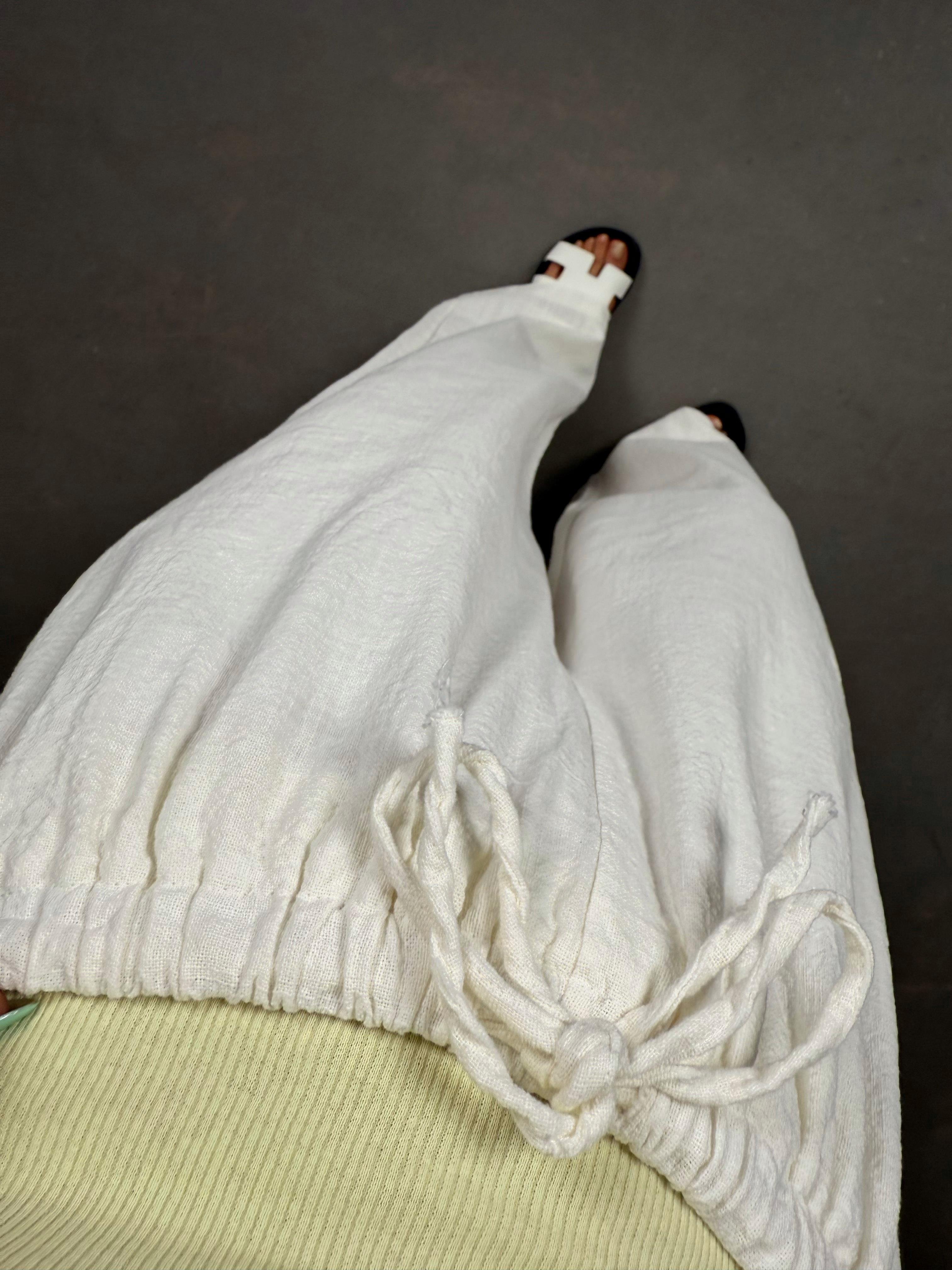 Beyaz Beli Lastikli Keten Pantolon Gaus00237GausPANTOLONGU1001548