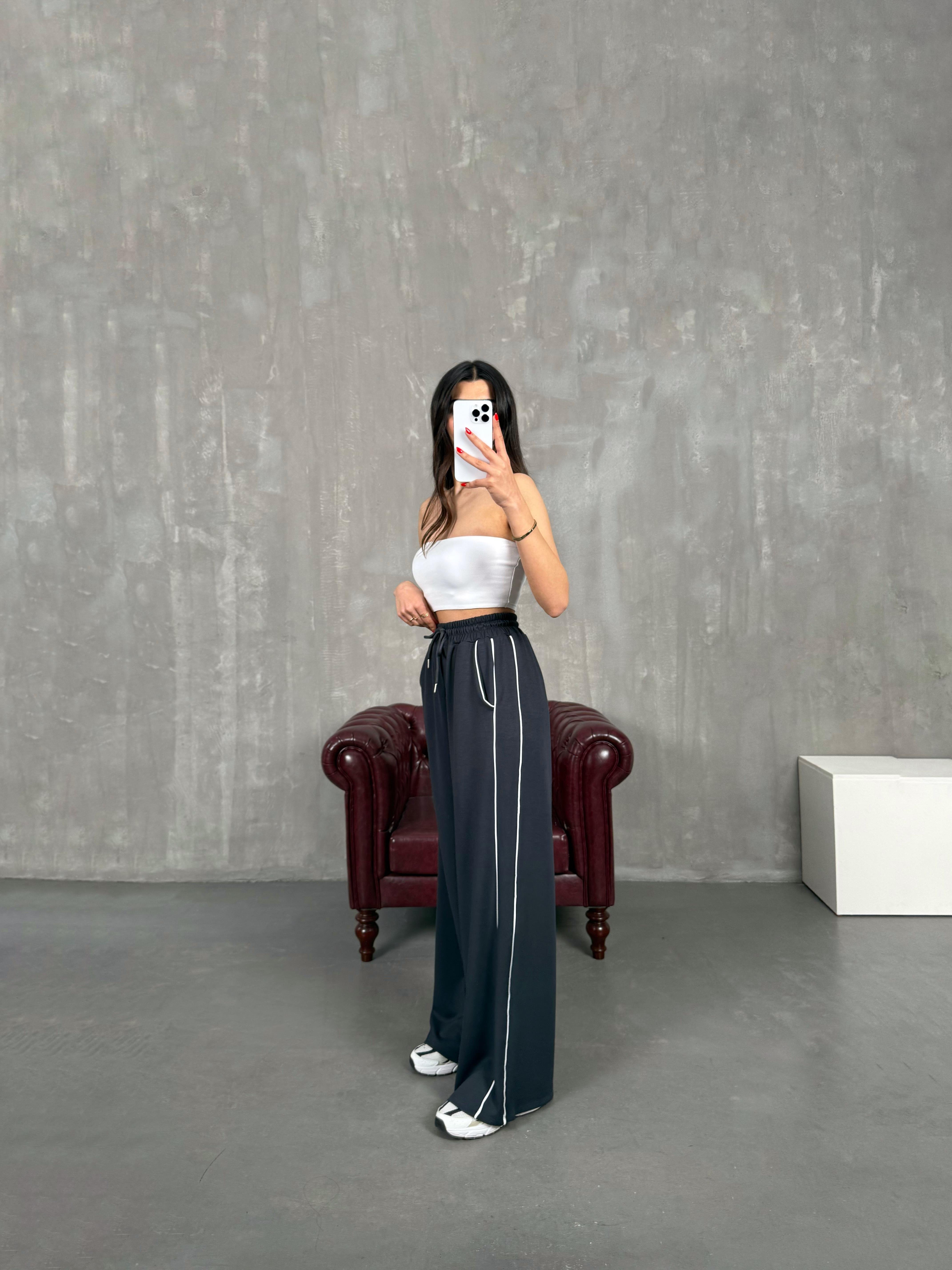 Antrasit Şeritli Modal Kumaş Eşofman Altı Gaus00180GausEŞOFMANGU1001421