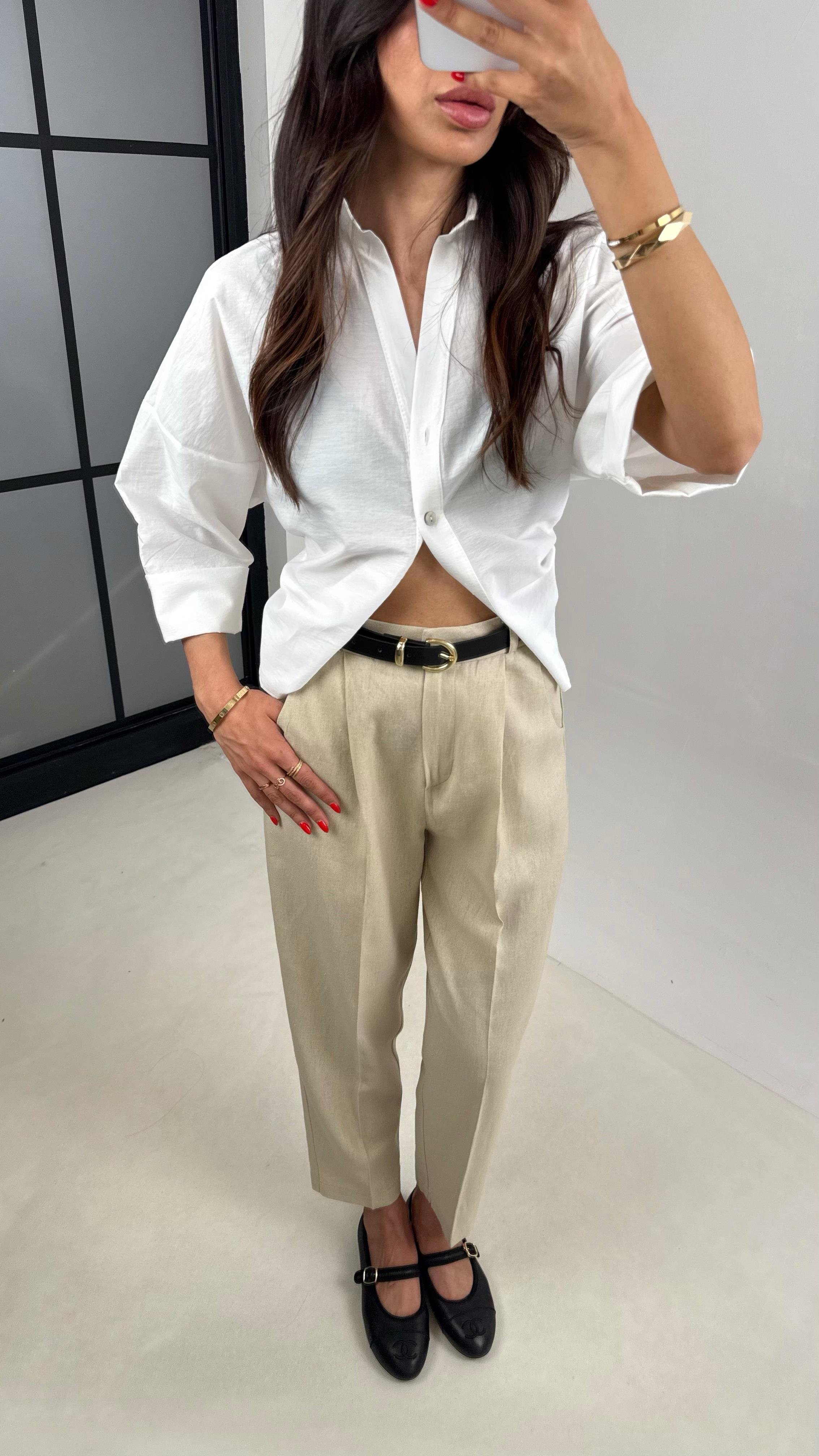 Taş Kemerli Cepli Premium Keten Pantolon Gaus00513GausPANTOLONGU1002205