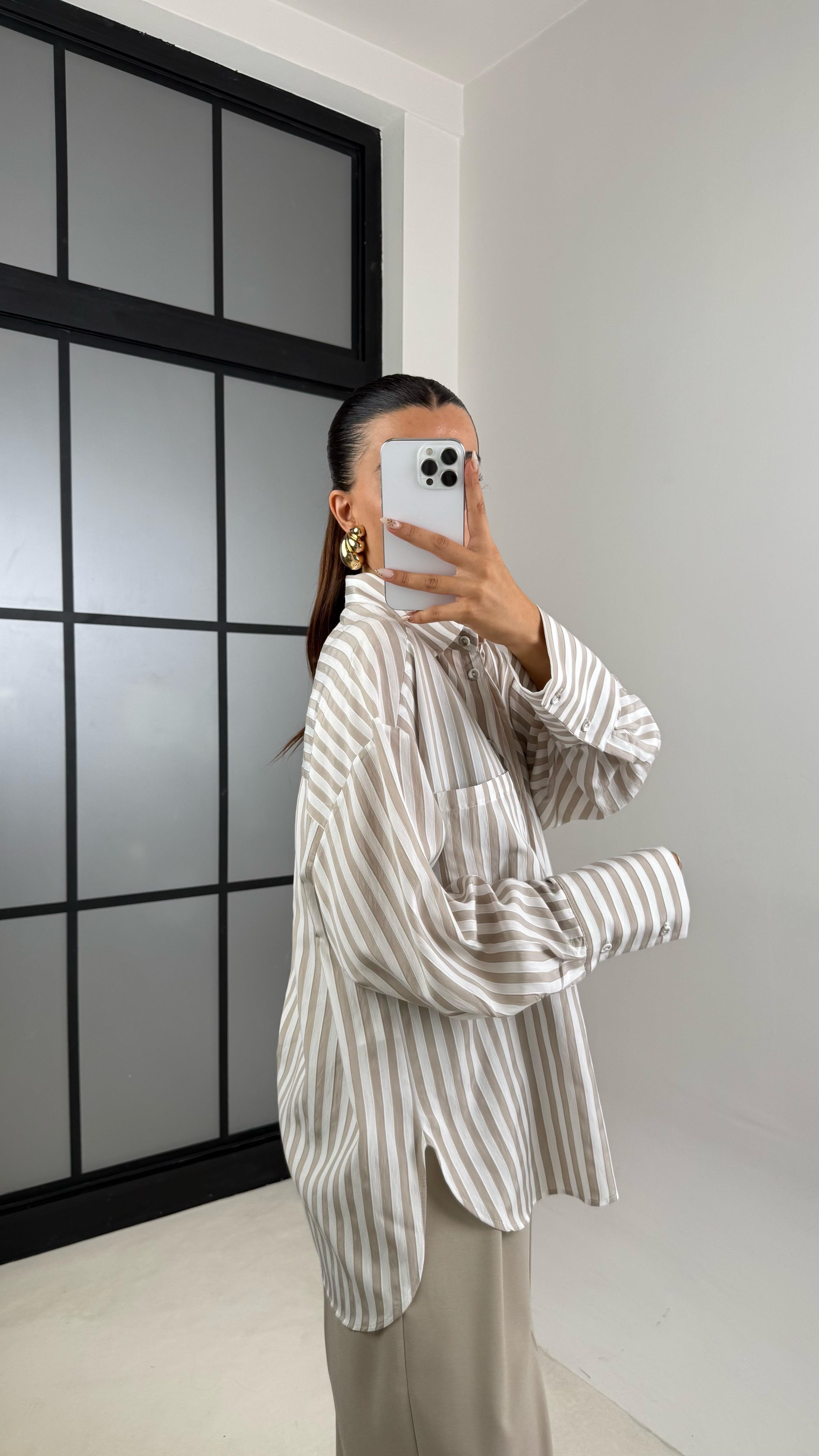 Vizon Çizgili Premium Gömlek GAUS-00139GAUS القمصان GAUS-00139