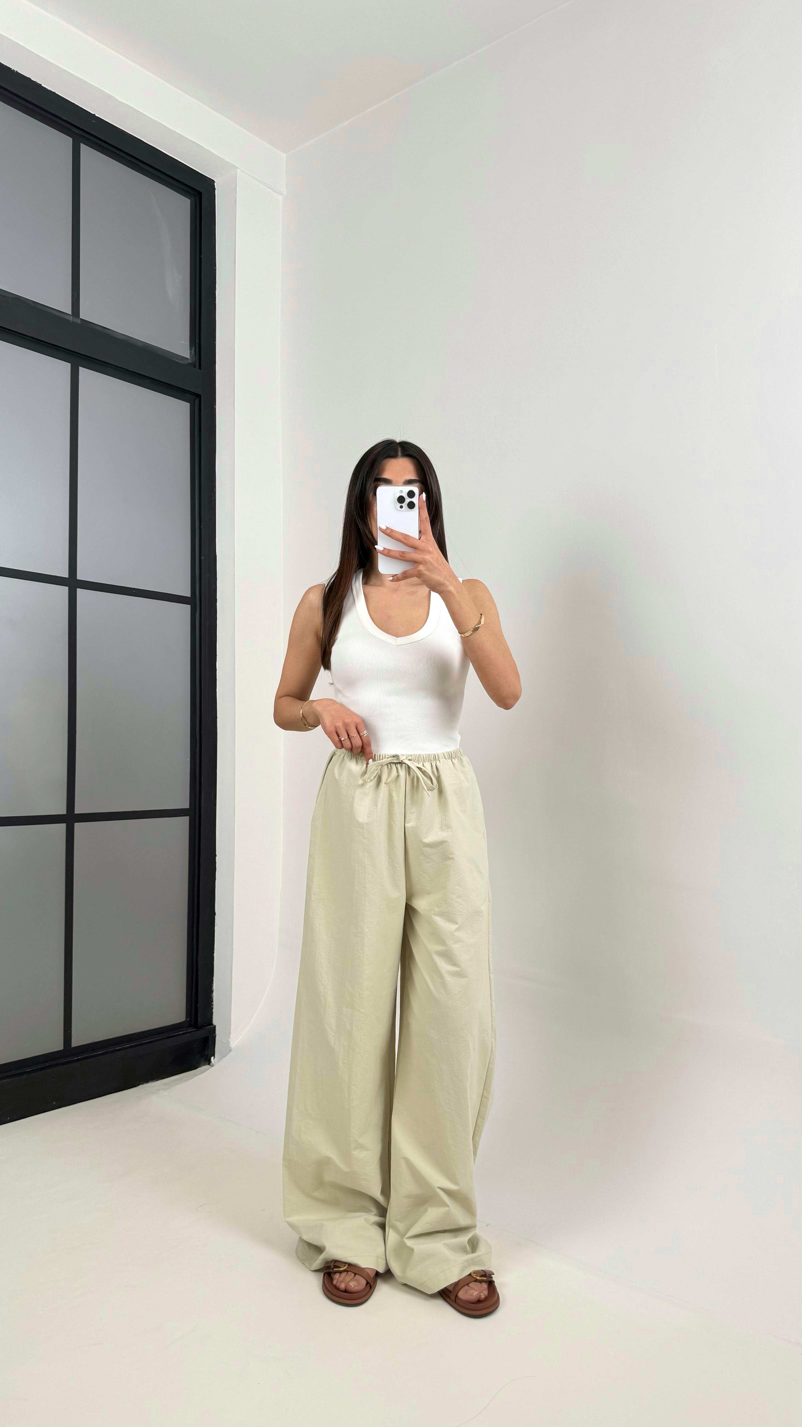 Soft Yeşil Beli Lastikli Salaş Pantolon Gaus00363GausPANTOLONGU1001841