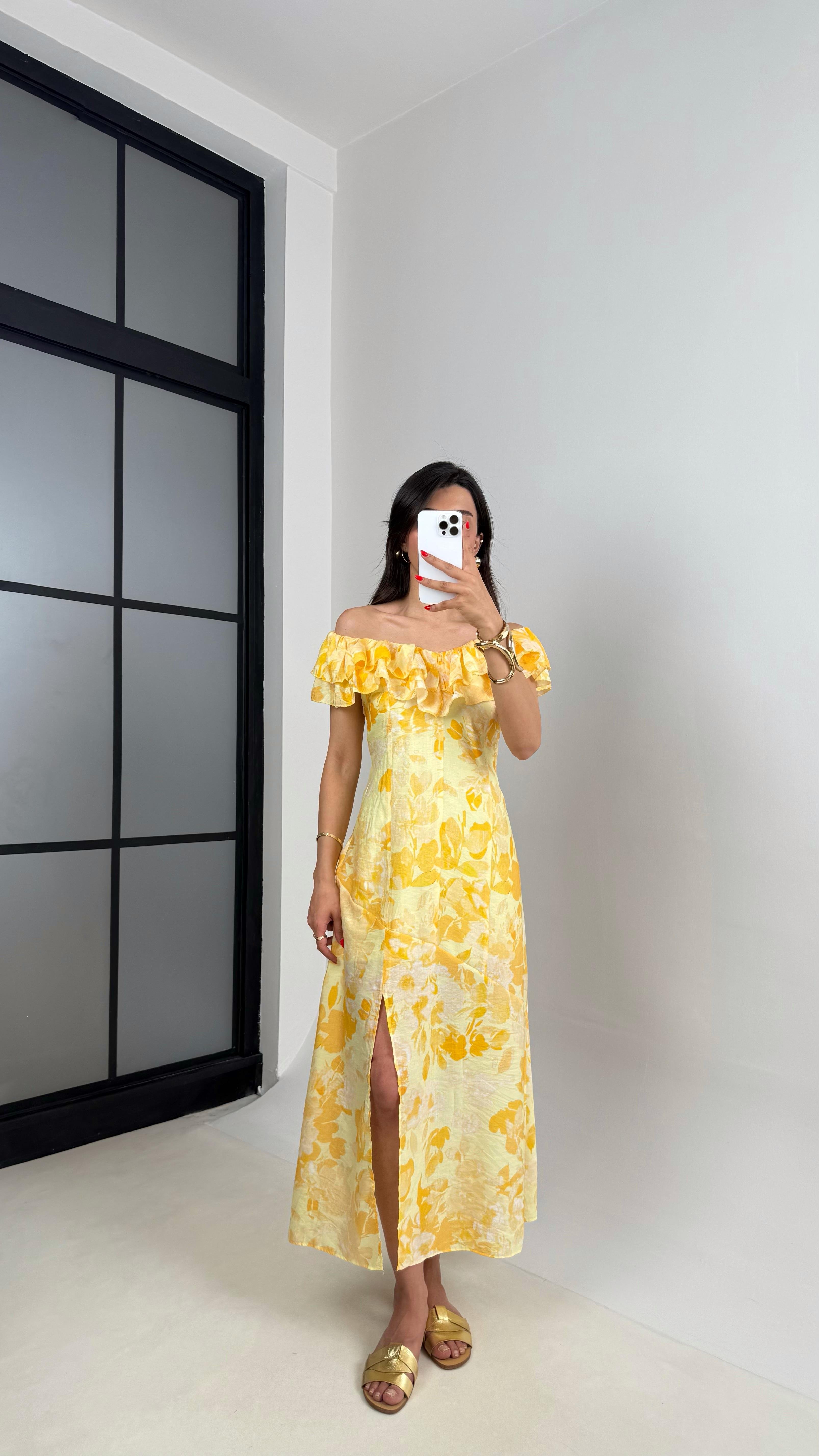 Pembe Çiçek Desenli Astarlı Dekolteli Elbise Gaus00517GausELBİSEGU1002212