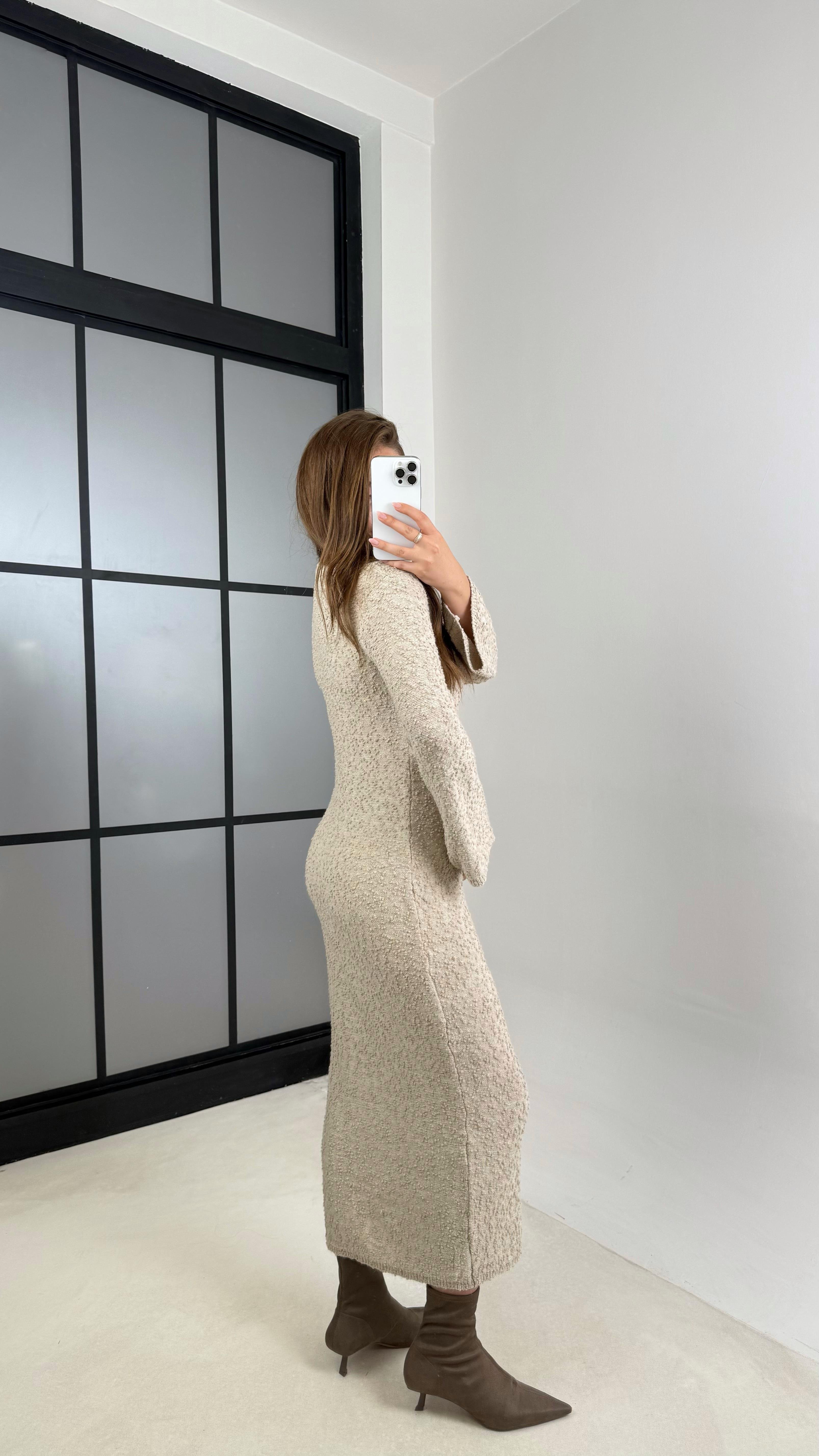 Vizon Bisiklet Yaka Tasarım Uzun Triko Elbise GAUS-00125GAUSELBİSEGAUS-00125