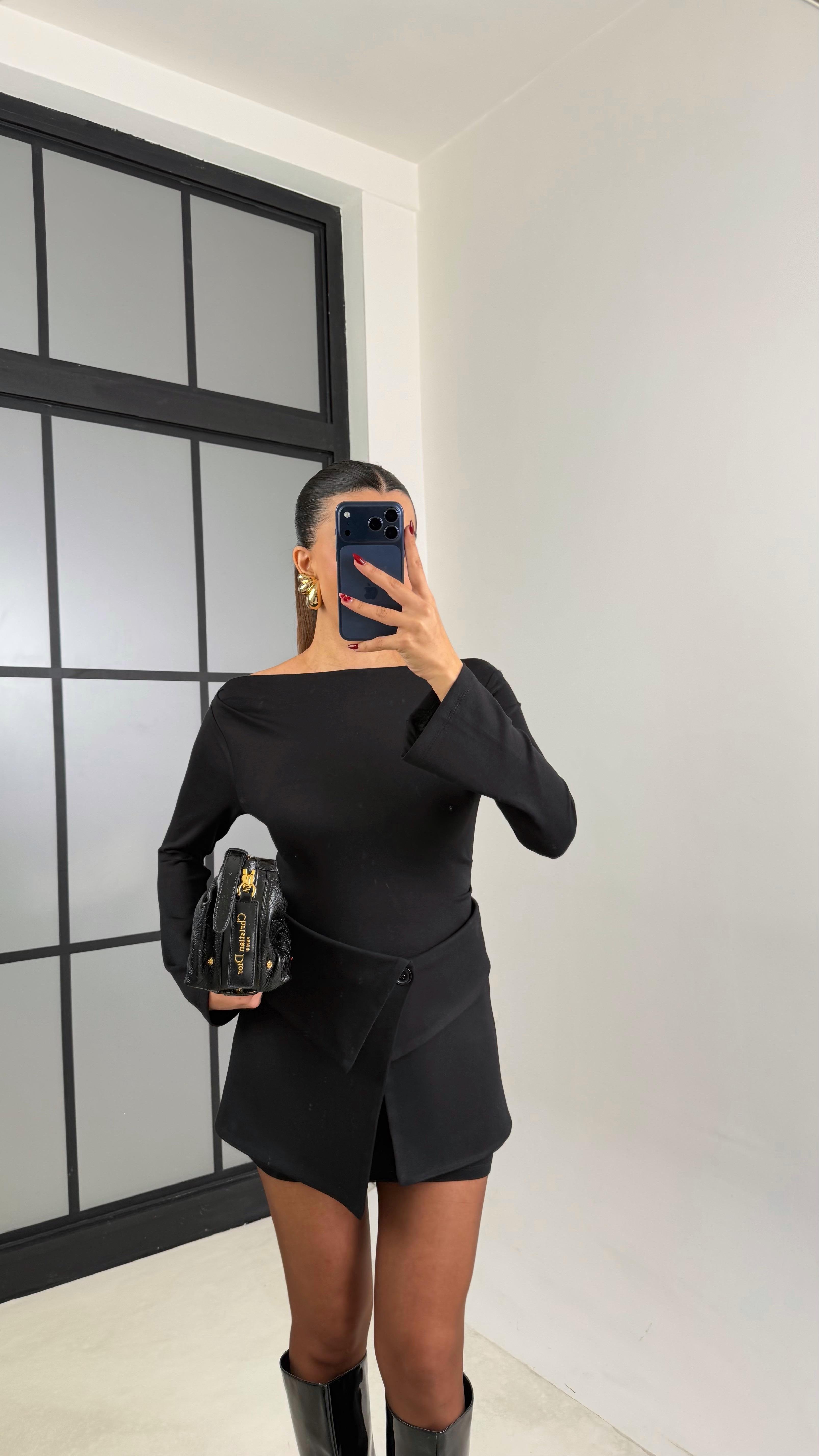 Siyah Mini Elbise Etekli İkili Takım GAUS-00717GAUSTAKIMGAUS-00717