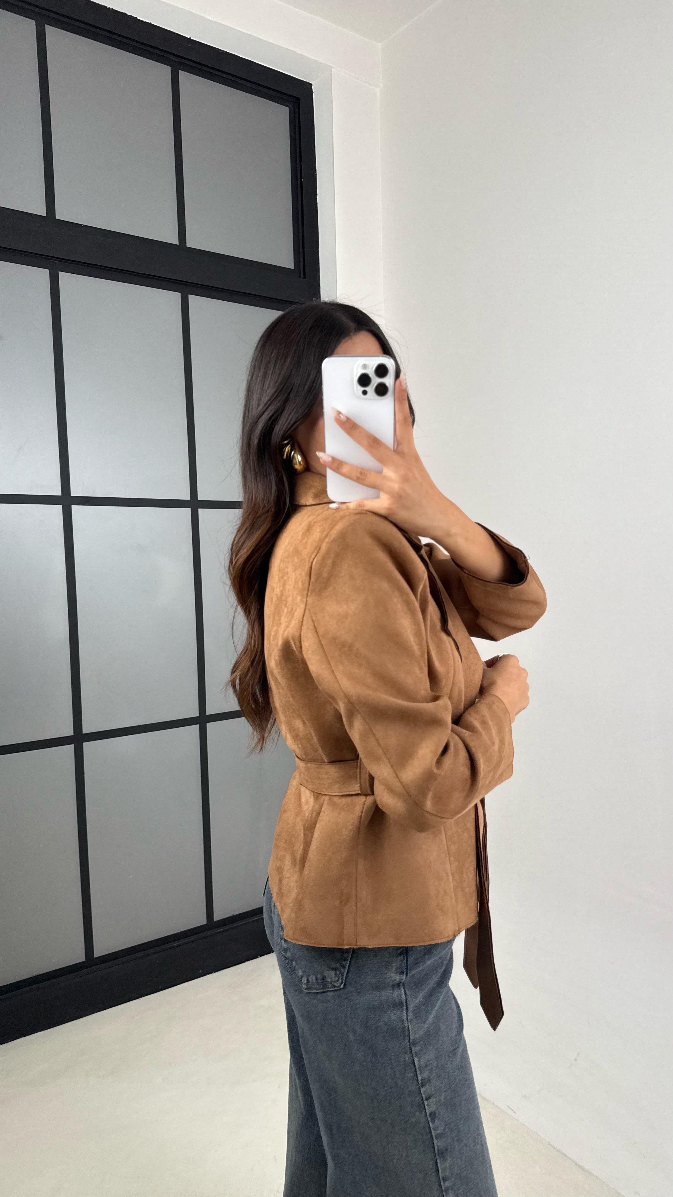 Camel Vatkalı Kuşaklı Süet Ceket GAUS-00130GAUS السترات  GAUS-00130