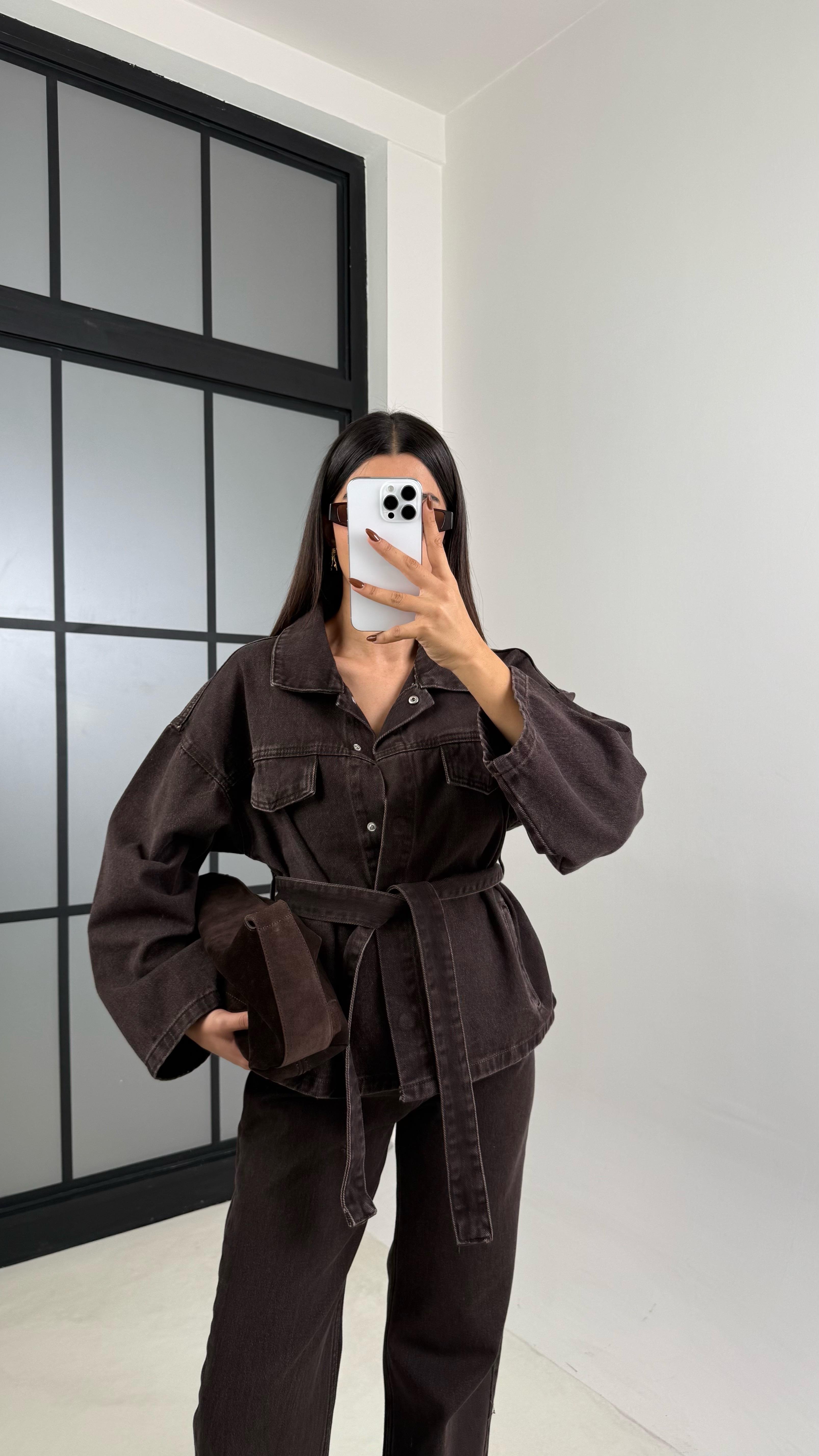 Acı Kahve Kuşaklı Denim Takım GAUS-00221GAUSTAKIMGAUS-00221