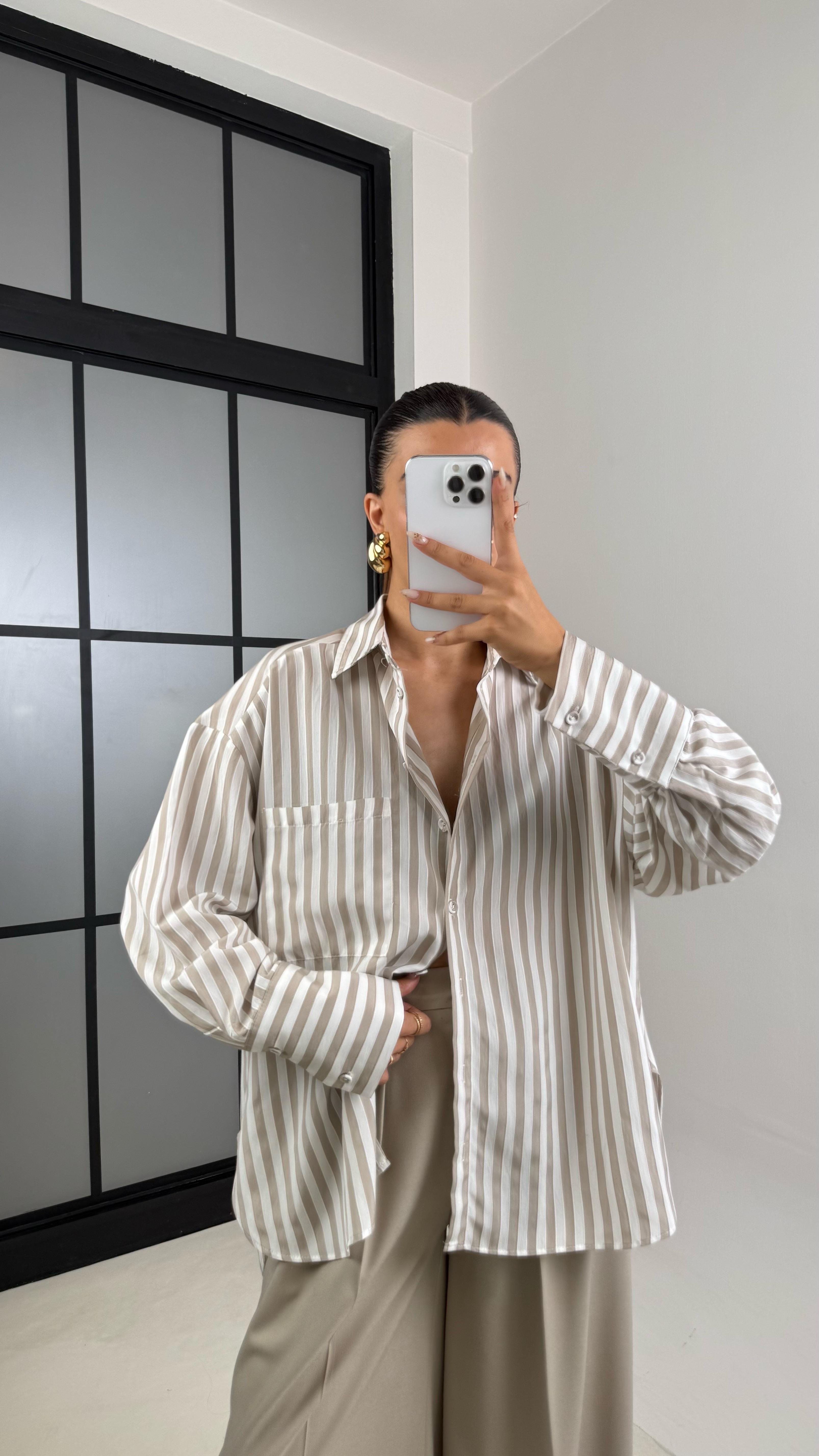 Vizon Çizgili Premium Gömlek GAUS-00139GAUS القمصان GAUS-00139